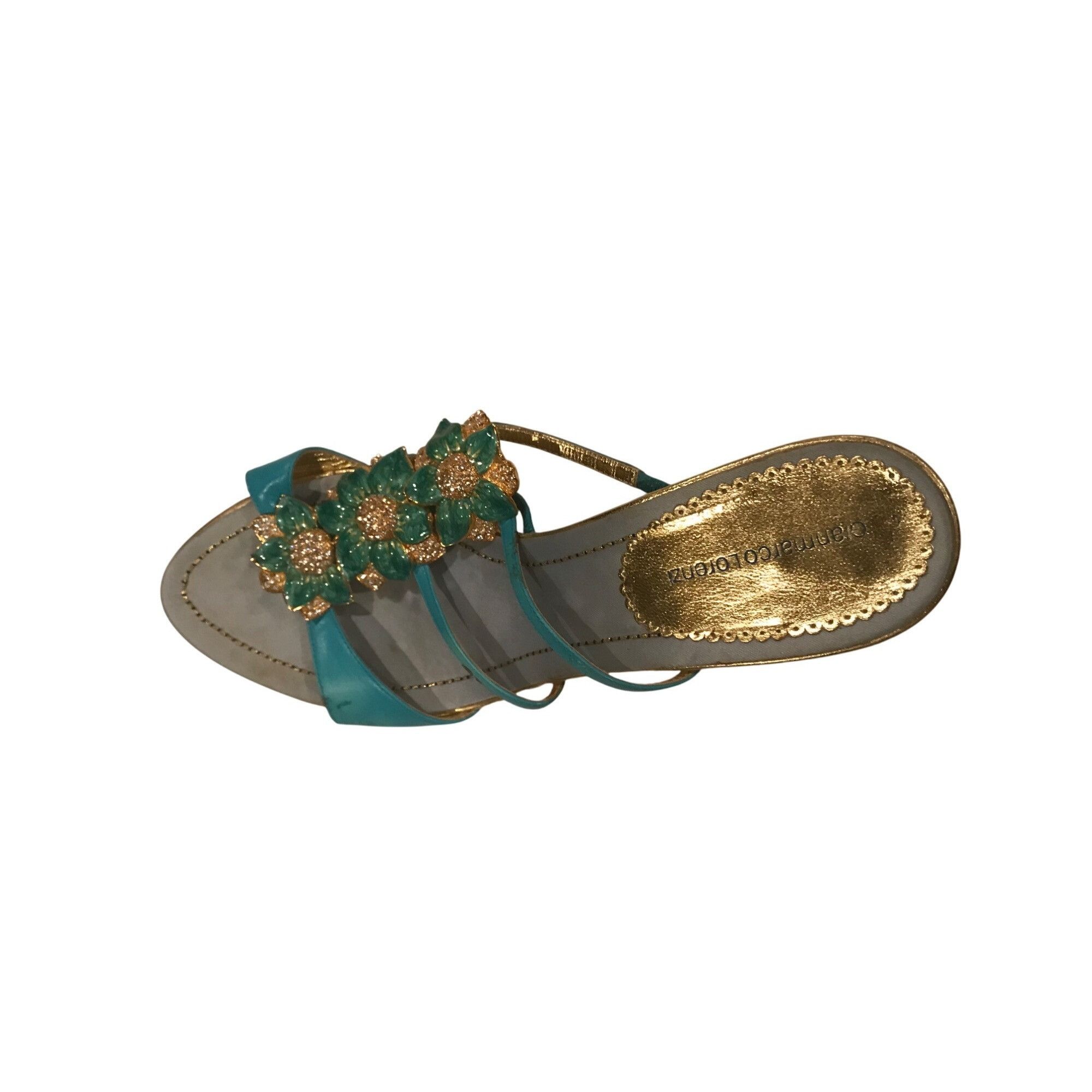 Vintage Gianmarco Lorenzi Turquoise Strappy Embellished Leather S Size US 8.5 / IT 38.5 - 3 Thumbnail