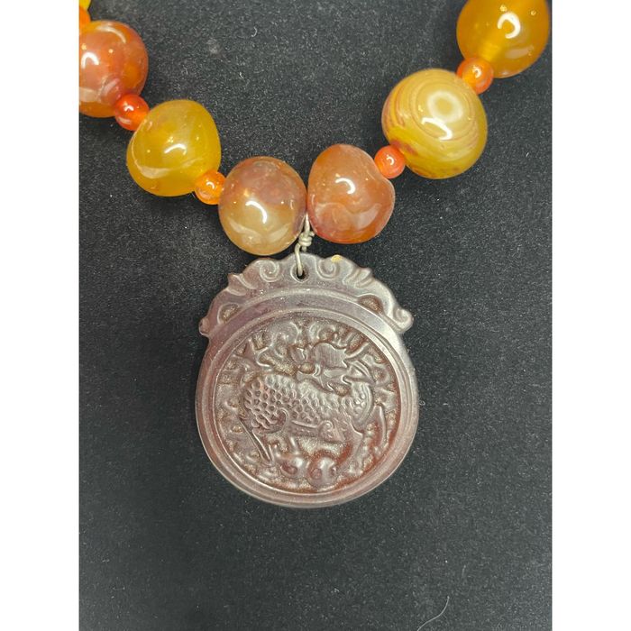 Vintage Carved Asian Carnelian Beaded Dragon Chinese Necklace | Grailed