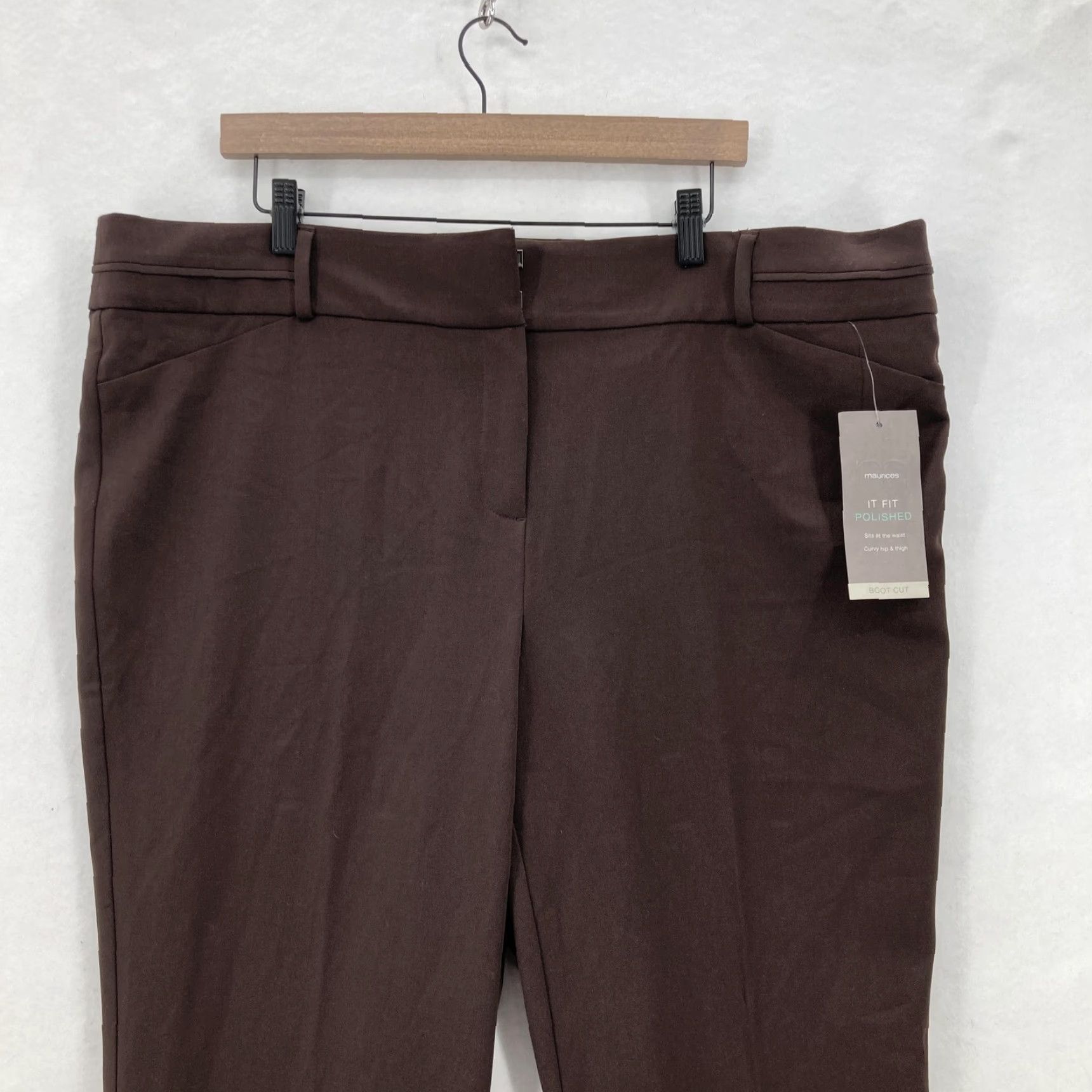 Vintage Maurices Pants Womens 20 Brown It Fit Polished Boot Cut Curvy Stretch Career NWT Size 42" / US 20 - 2 Thumbnail