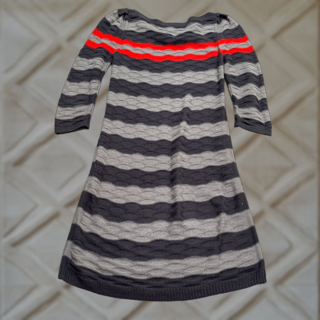 Vintage BP Textured Knit Sweater Dress Womens S Gray Red Striped Scoop Neck Stretch Dress Size S / US 4 / IT 40 - 1 Thumbnail