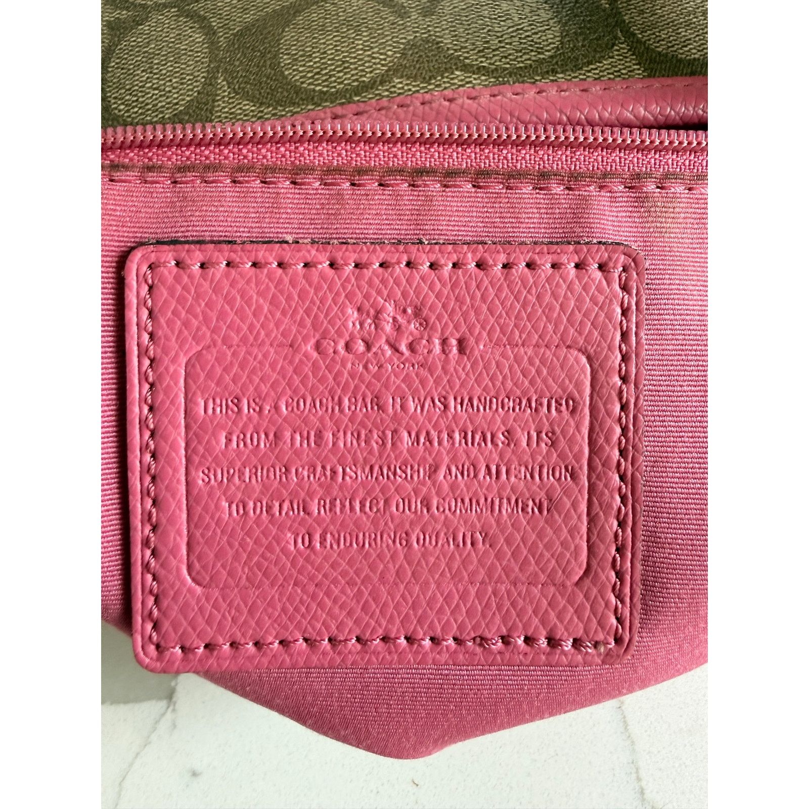 Coach Coach Signature File Bag Crossbody Khaki Pink Leather Trim Size ONE SIZE - 4 Thumbnail