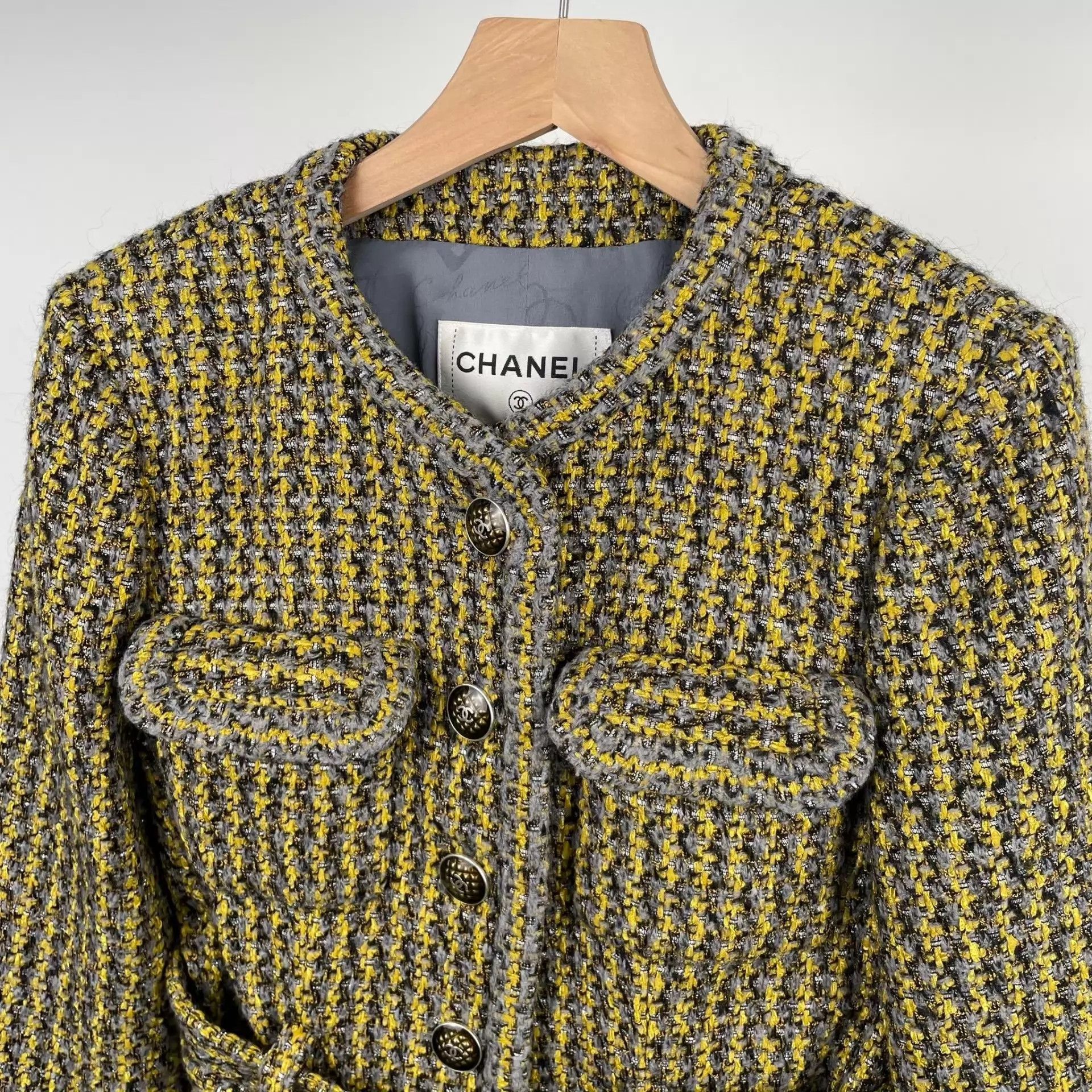 Chanel Chanel Tweed Jacket Women's Yellow Colorblock Size XS / US 0-2 / IT 36-38 - 8 Thumbnail