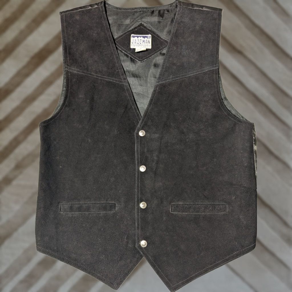 Vintage VTG Jazzman Sportswear Oklahoma State Seal Buttons Men Medium Black Leather Vest Size US M / EU 48-50 / 2 - 1 Thumbnail