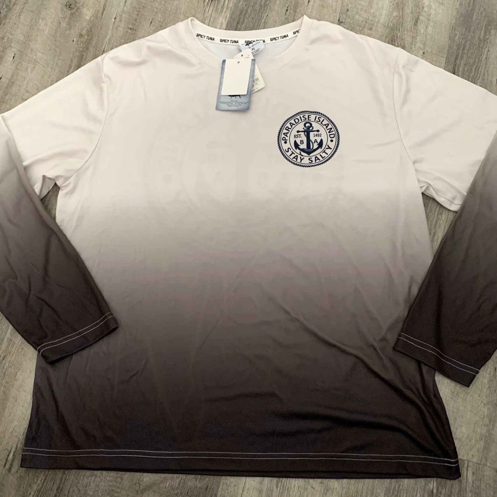 Paradise Spicy Tuna Rashguard T-Shirt Mens XL Gray Ombre Beach Theme Long Sleeve Crew Neck Size US XL / EU 56 / 4 - 7 Thumbnail