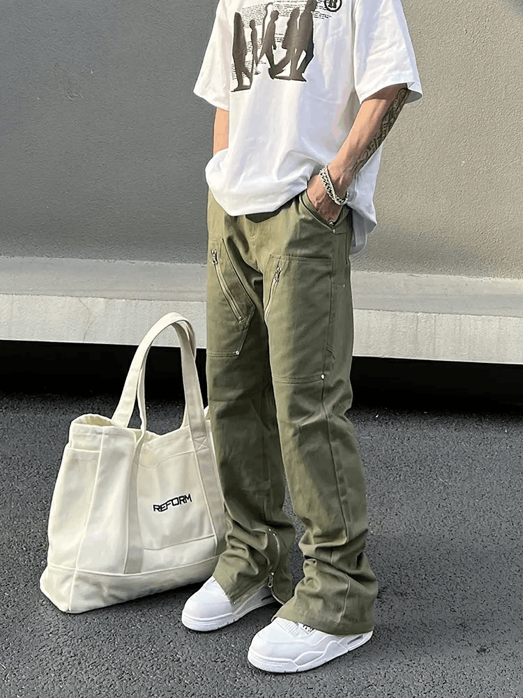 Designer × Japanese Brand × Vintage zipper utility carpenter flared cargo pants Size US 30 / EU 46 - 1 Thumbnail