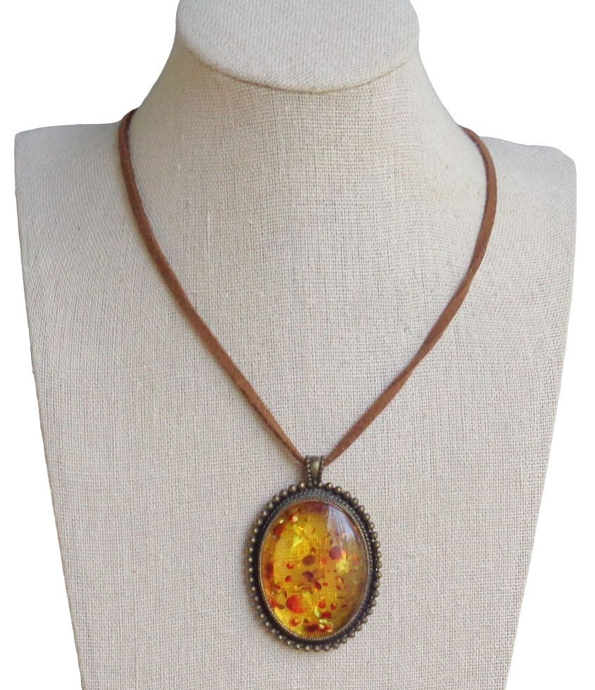 Other Chunky Faux Amber Glass Pendant Necklace 19" Statement Size ONE SIZE - 1 Thumbnail