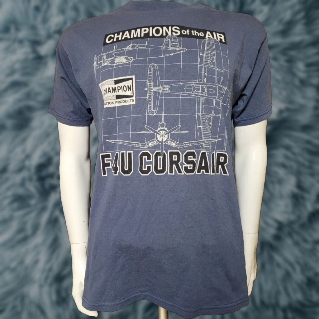 Fruit Of The Loom VTG 1996 Champions Of the Air F4U Corsair Fighter Jet Navy Blue T Shirt Large Size US L / EU 52-54 / 3 - 1 Thumbnail