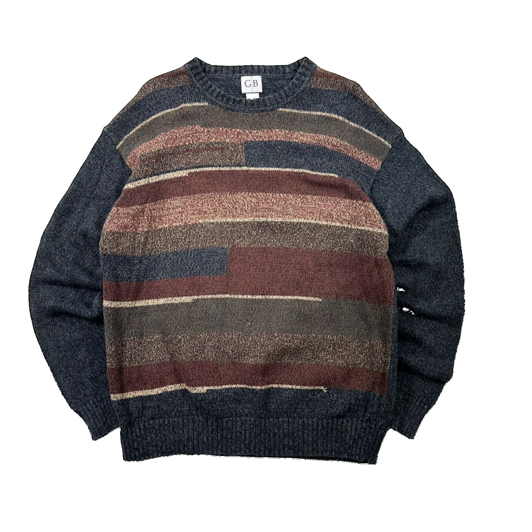 Vintage Vintage 90s Big Patterned CB Striped Knit Sweater Size US XL / EU 56 / 4 - 1 Thumbnail
