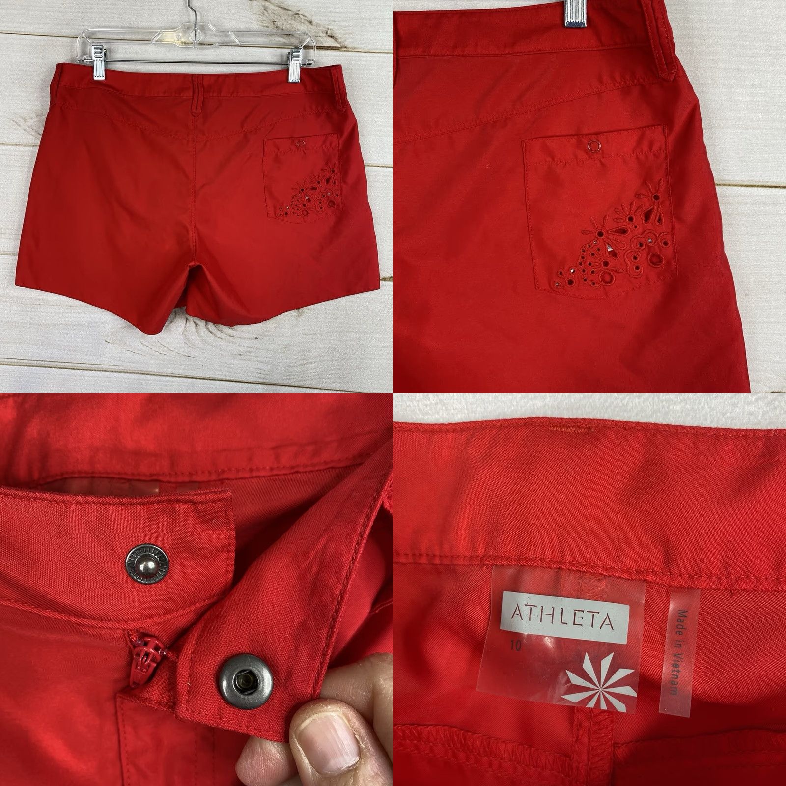 Athleta Athleta Shorts Womens 10 Red Coastal Eyelet Floral Embroidered Cut Out Casual Beach Size 32" / US 10 / IT 46 - 8 Thumbnail