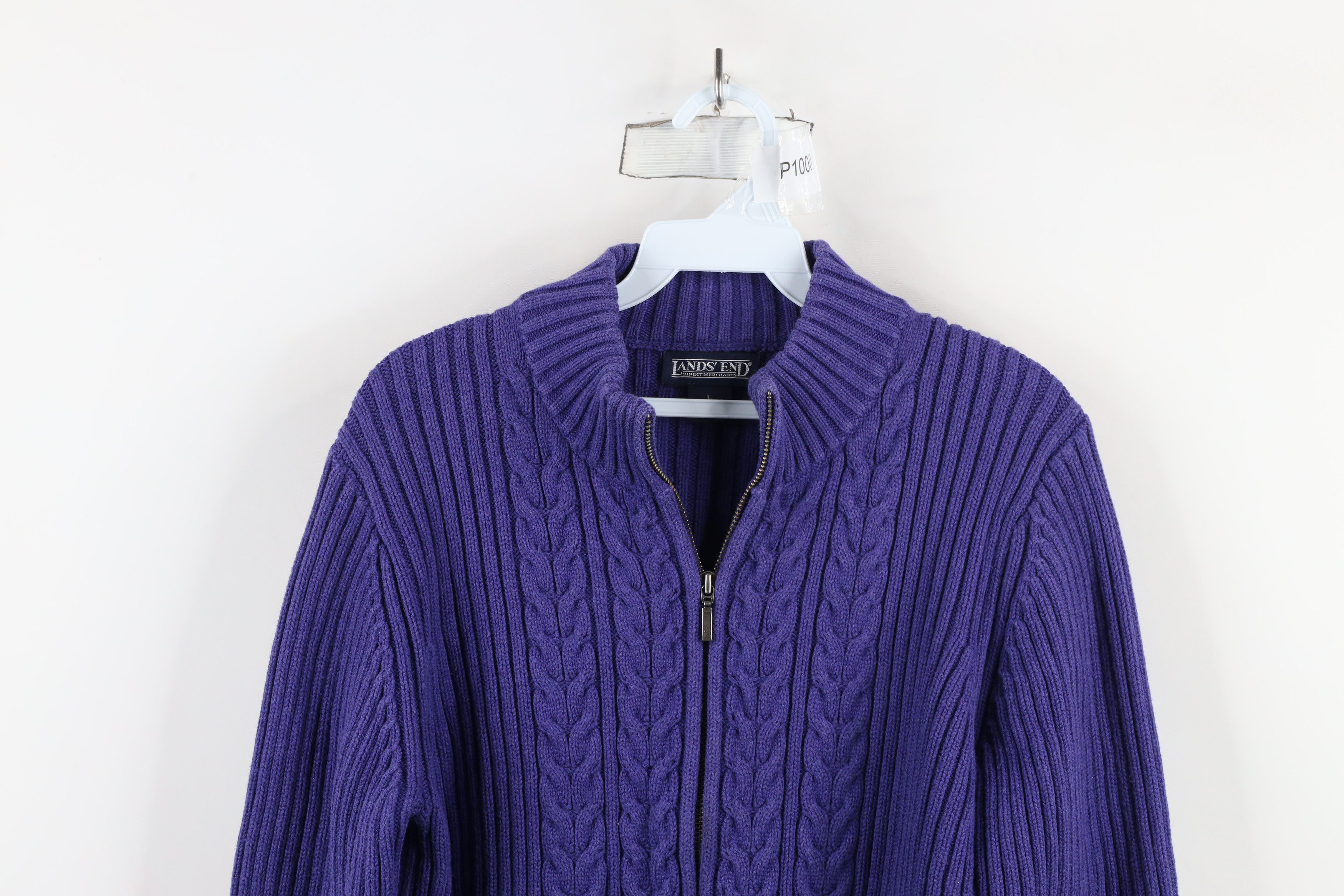 Lands' End × Vintage Vintage 90s Lands End Ribbed Cable Knit Sweater Japan Purple Size L / US 10 / IT 46 - 2 Thumbnail