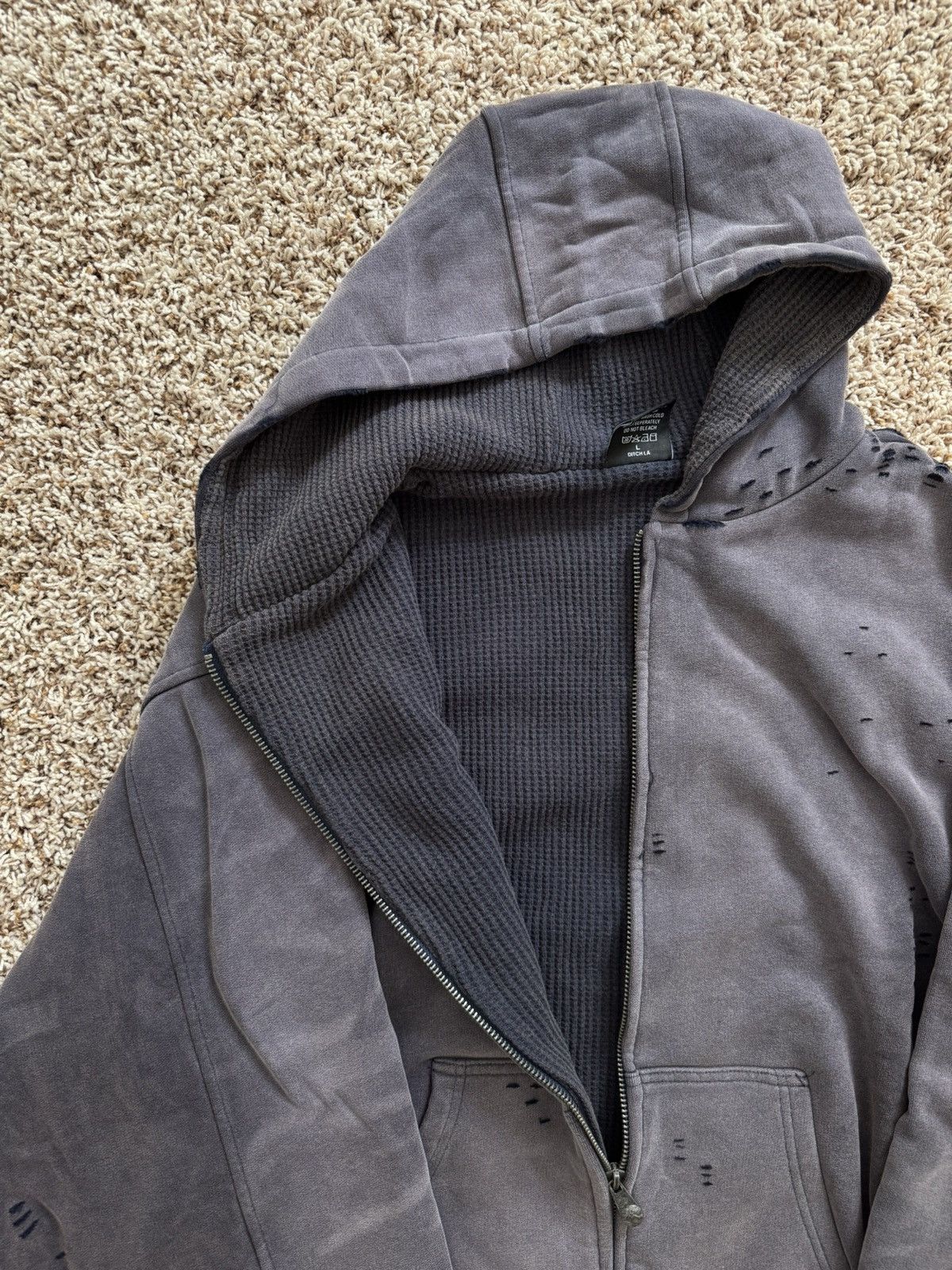 murd333r.fm Ditch LA Dusk Purple Ruin Distressed Thermal Zip Up Hoodie Size US L / EU 52-54 / 3 - 2 Thumbnail