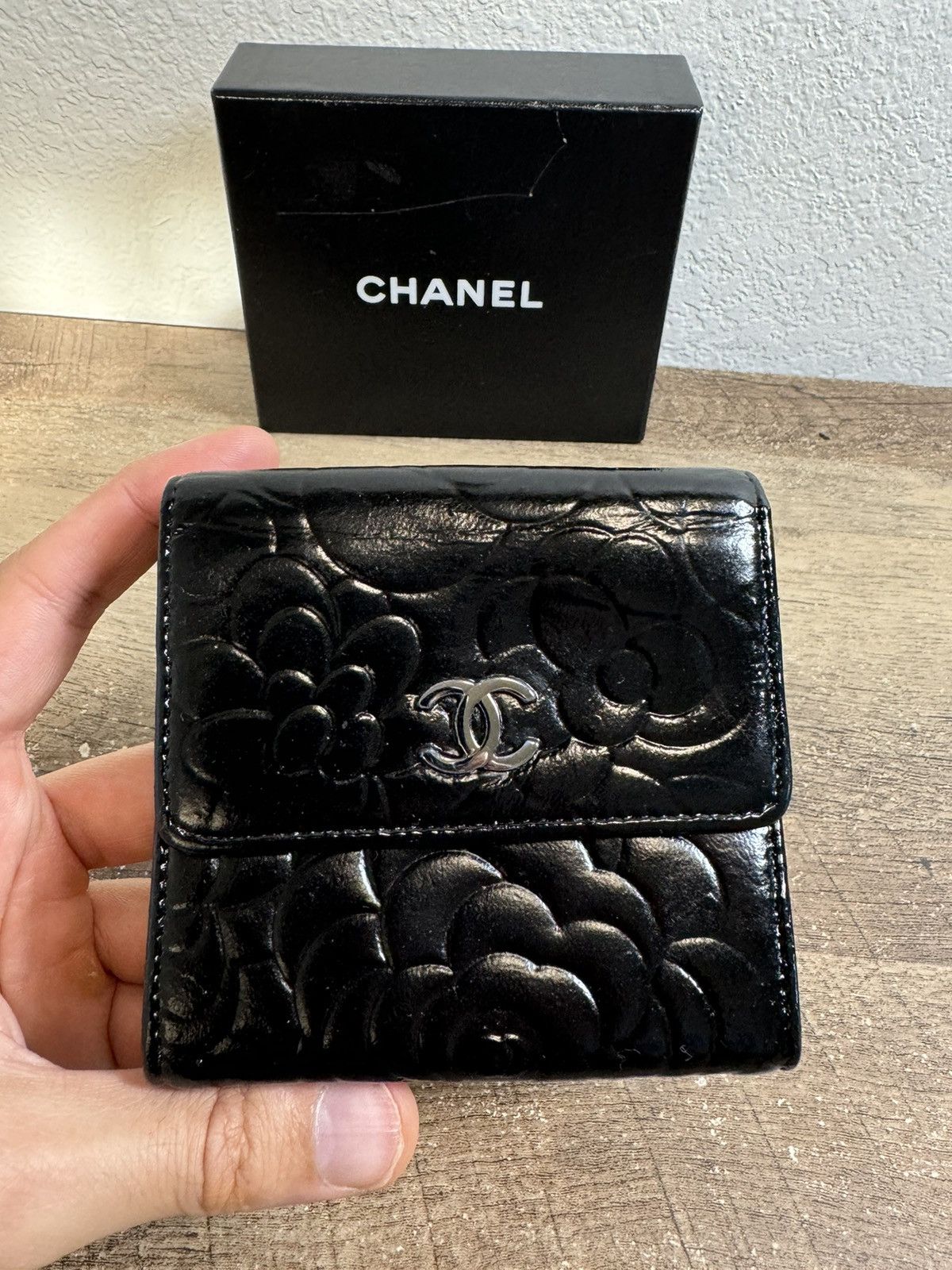 Chanel CHANEL Camellia Double Hook Bi Fold Wallet Lambskin Silver Size ONE SIZE - 1 Thumbnail