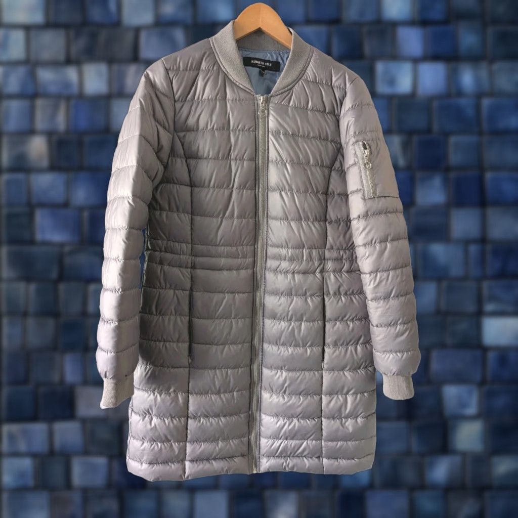 Kenneth Cole KENNETH COLE Womens Coat M Gray Puffy Lined Knee Length Zipup Pockets Mockneck Size M / US 6-8 / IT 42-44 - 1 Thumbnail