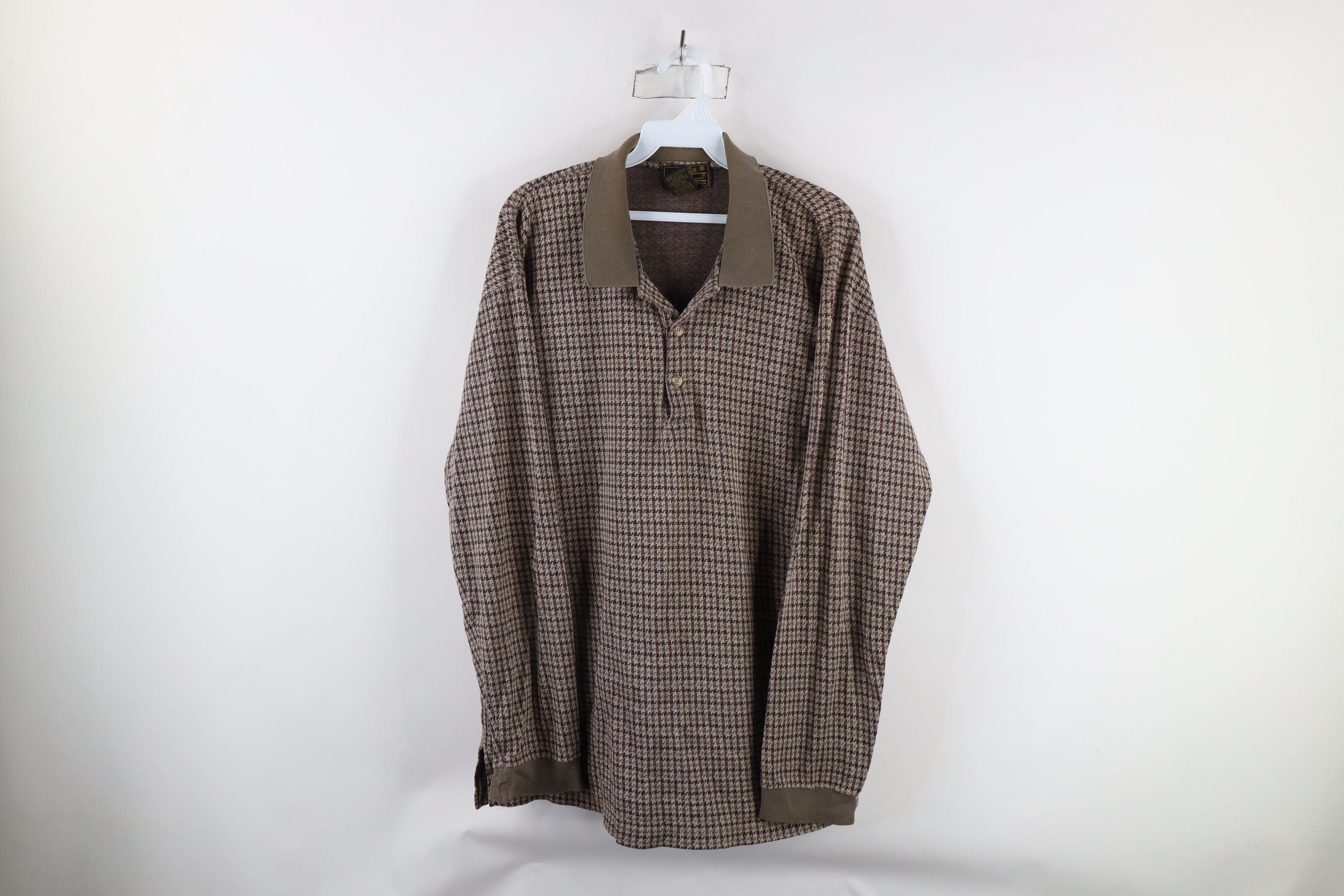 Eddie Bauer × Vintage Vintage 90s Eddie Bauer Houndstooth Long Sleeve Rugby Polo Size US L / EU 52-54 / 3 - 1 Thumbnail