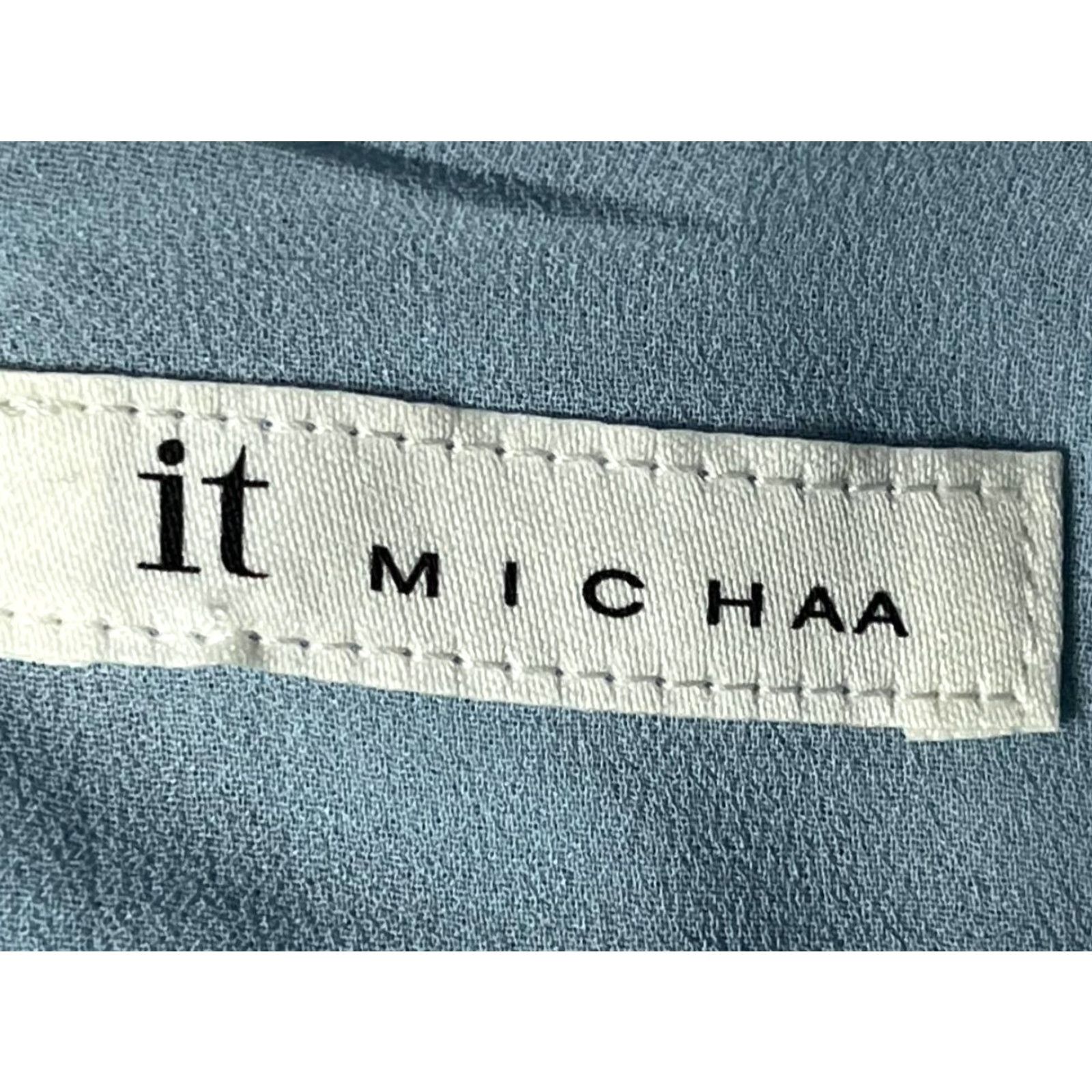 Vintage It Mishaa Women Dress Blue Midi Short Sleeve Zip Small Linen Blend Knit Sheath - Regular - Women Size 28" / US 6 / IT 42 - 5 Thumbnail