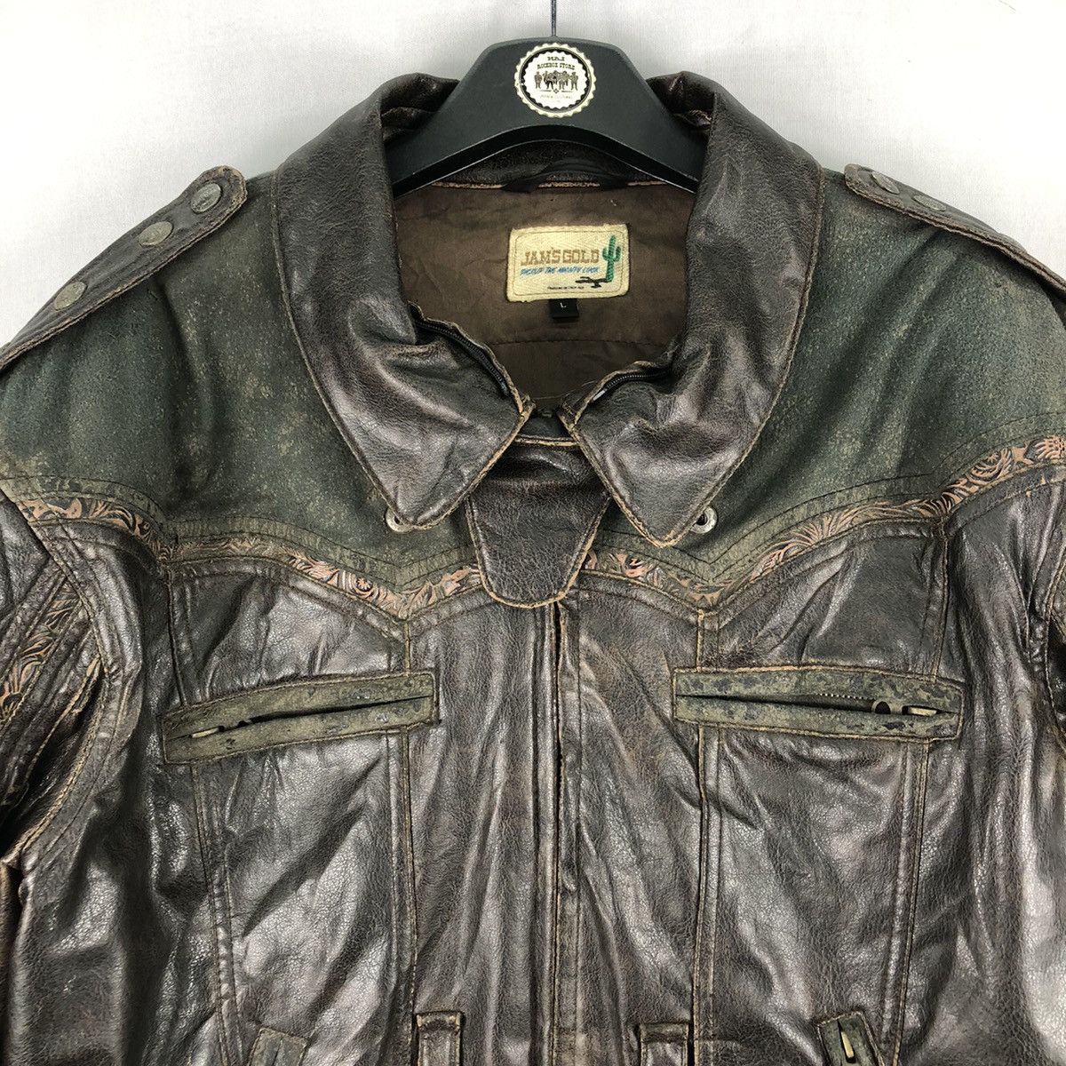 Leather Vintage 90's Motorcycle Leather Jacket by Jam's Gold Size US L / EU 52-54 / 3 - 8 Thumbnail