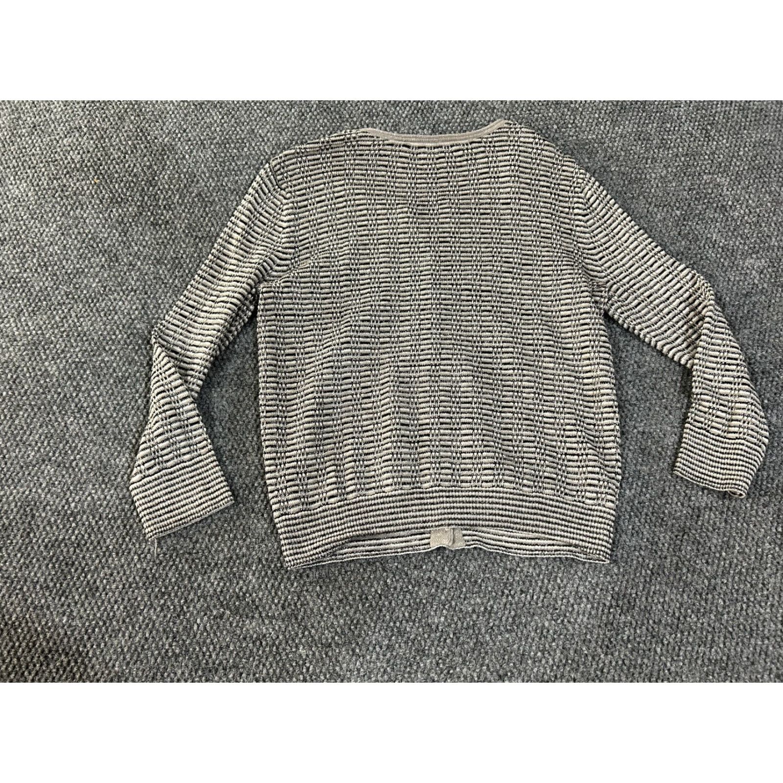 Loft LOFT Cardigan Womens Medium Gray White Striped Button Front Geometric Knit Crew Neck Rib Knit Casual Sleeve Regular Fall Winter Spring Size M / US 6-8 / IT 42-44 - 7 Thumbnail