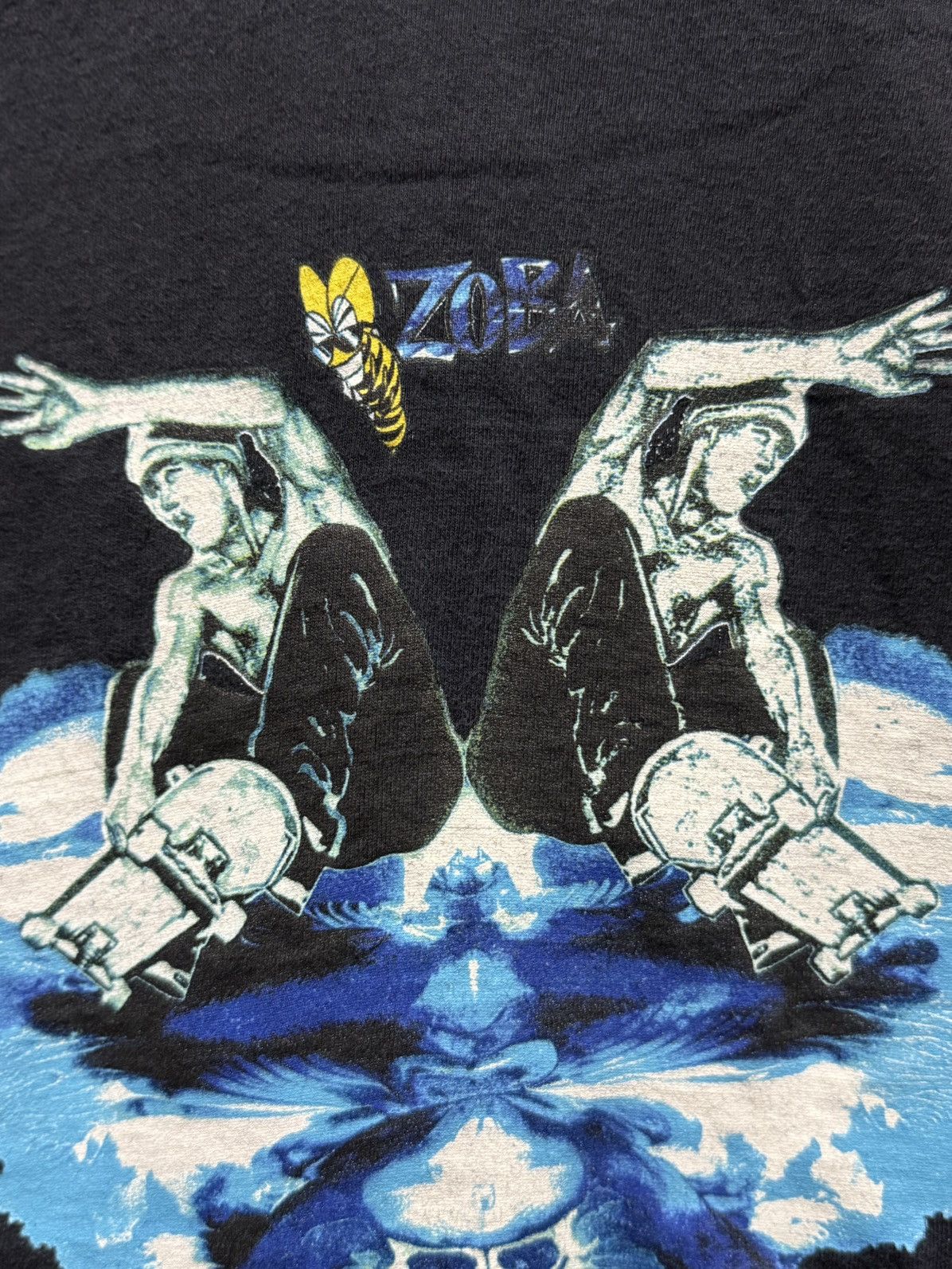 Vintage Vintage 90s Zoba Skull Skateboard Faded Usa Tee Size US L / EU 52-54 / 3 - 3 Thumbnail