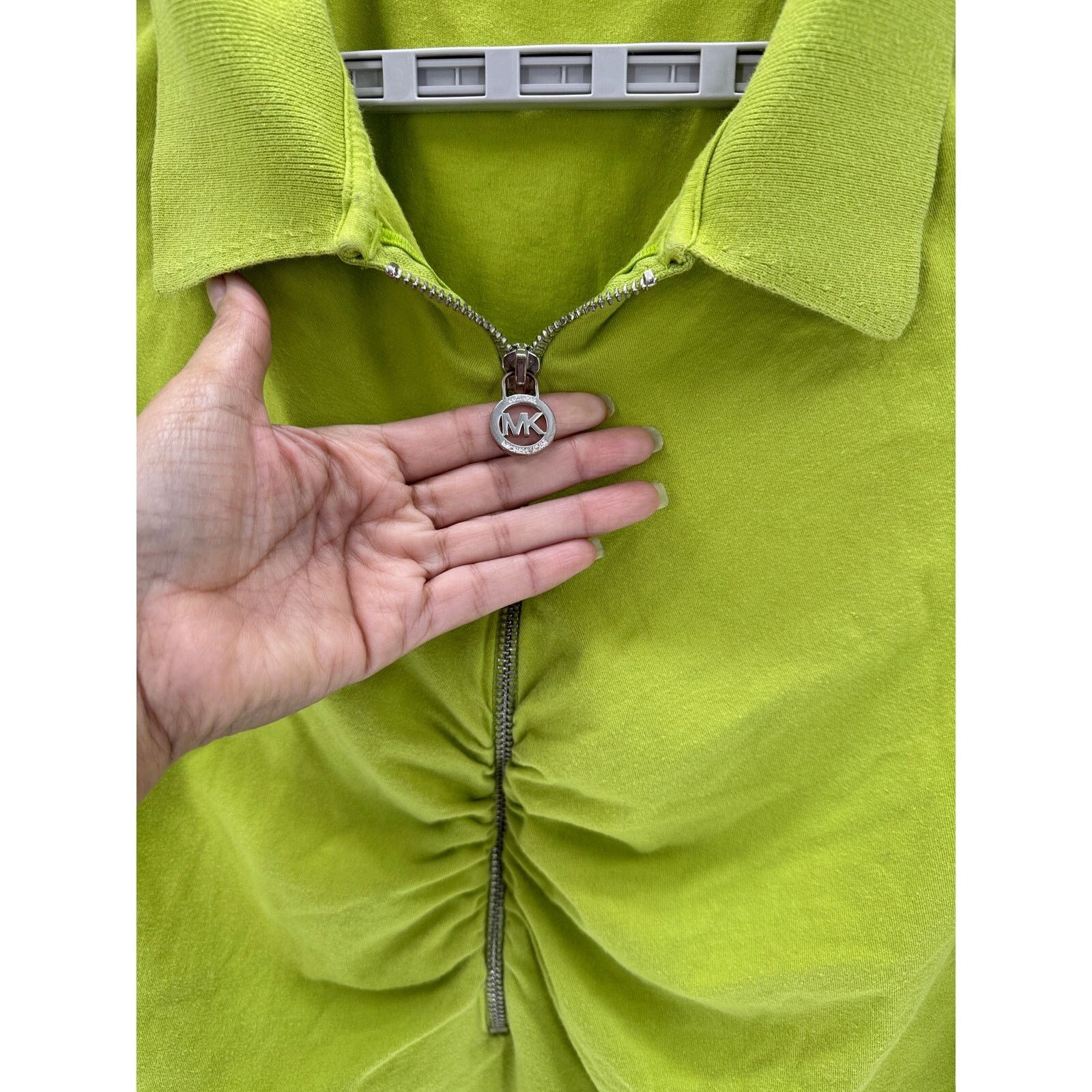 Michael Kors Michael Kors MK Ruched Half Zip Polo T-Shirt lime green 3XL Size 3XL / US 20-22 - 4 Thumbnail