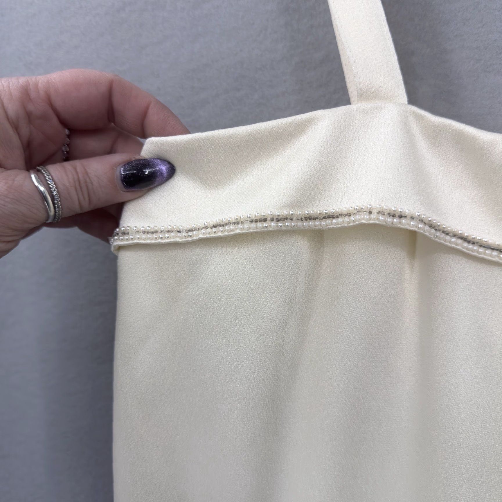 Vintage VINTAGE Lillie Rubin Pearl Lined Blouse Womens 10 Sleeveless Cami Quiet Luxury Shirt 10 Ivory 1980s Art Deco Embellished Mens Women Size L / US 10 / IT 46 - 7 Thumbnail