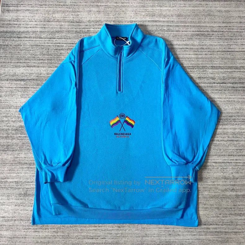 Balenciaga Balenciaga Rainbow Sweatshirt Half-Zip Sky Blue Hoodie Size US XXS / EU 40 - 1 Thumbnail