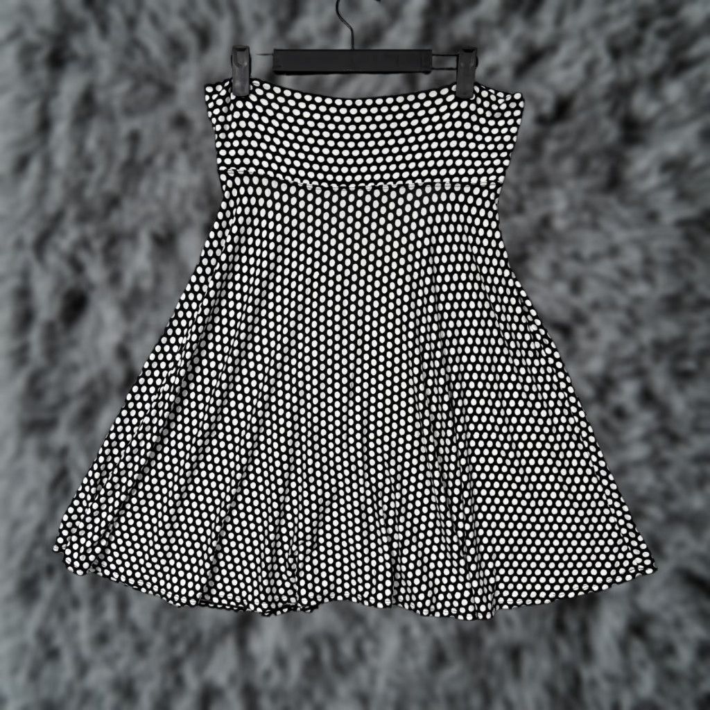 Vintage Max Studio Skirt Medium Black White Polka Dot A Line Knee Length Stretch Retro Size 32" / US 10 / IT 46 - 1 Thumbnail