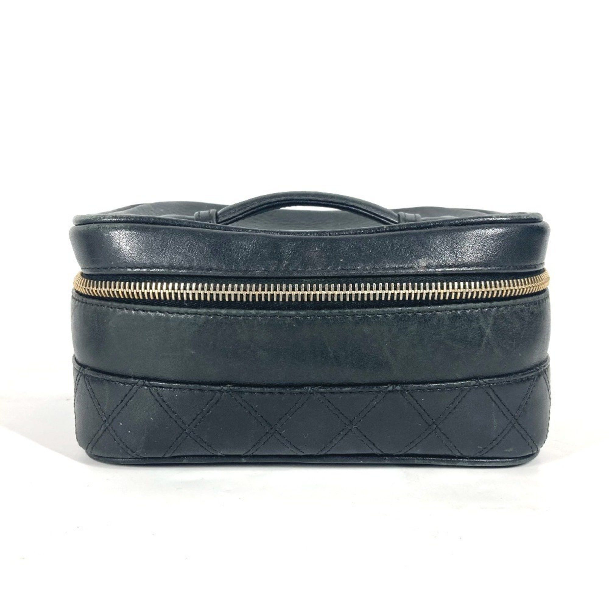 Chanel Matelasse Quilted Vanity Bag, Pouch, Makeup Box, Handbag, Leather, Women's, Black