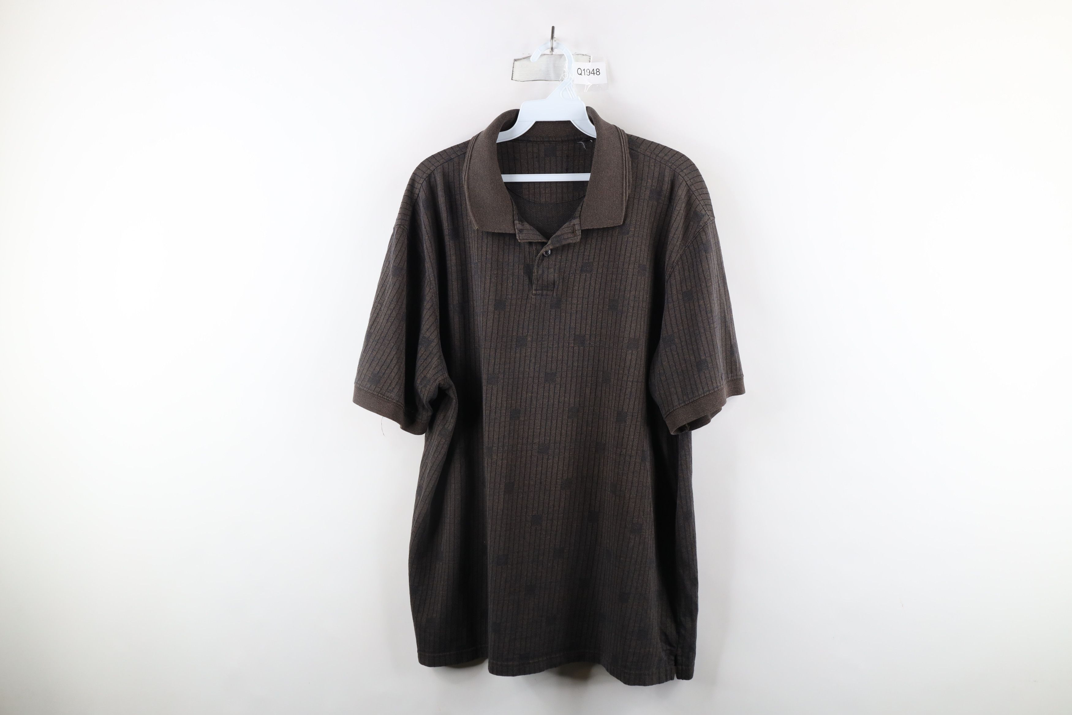 Vintage Vintage 90s Streetwear Geometric Knit Polo Shirt Brown Size US L / EU 52-54 / 3 - 1 Thumbnail