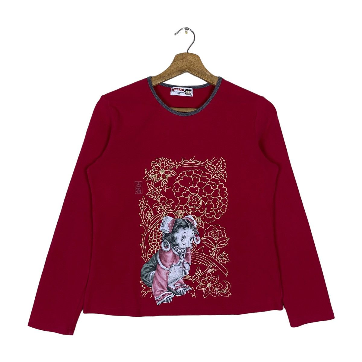 image of Vintage Betty Boop Kimono Pullover Jumper Womenswear in Red, Women's (Size Small)