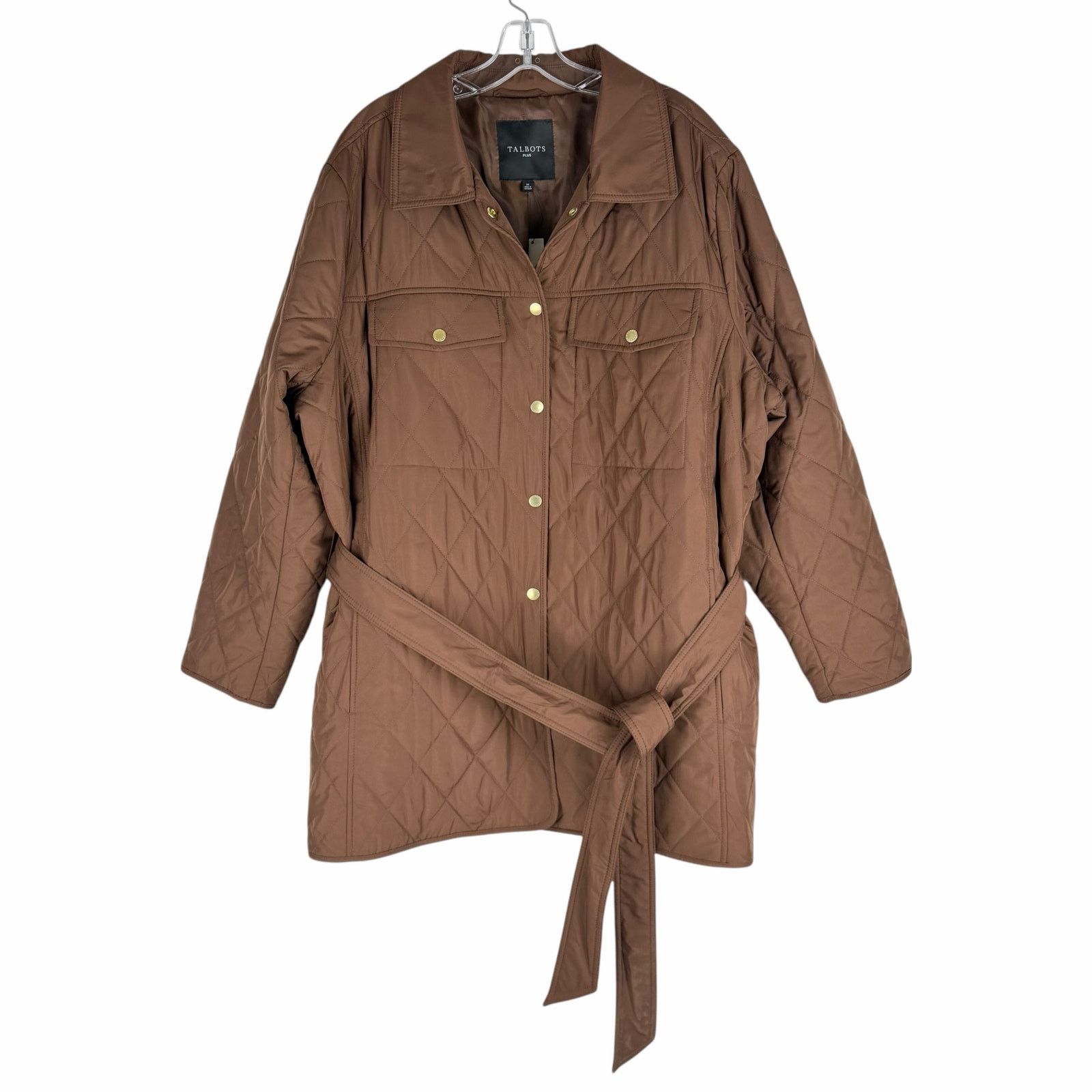 Other Talbots Belted Quilted Snap Button Shirt Jacket Brown 3X Size 3XL / US 20-22 - 4 Thumbnail