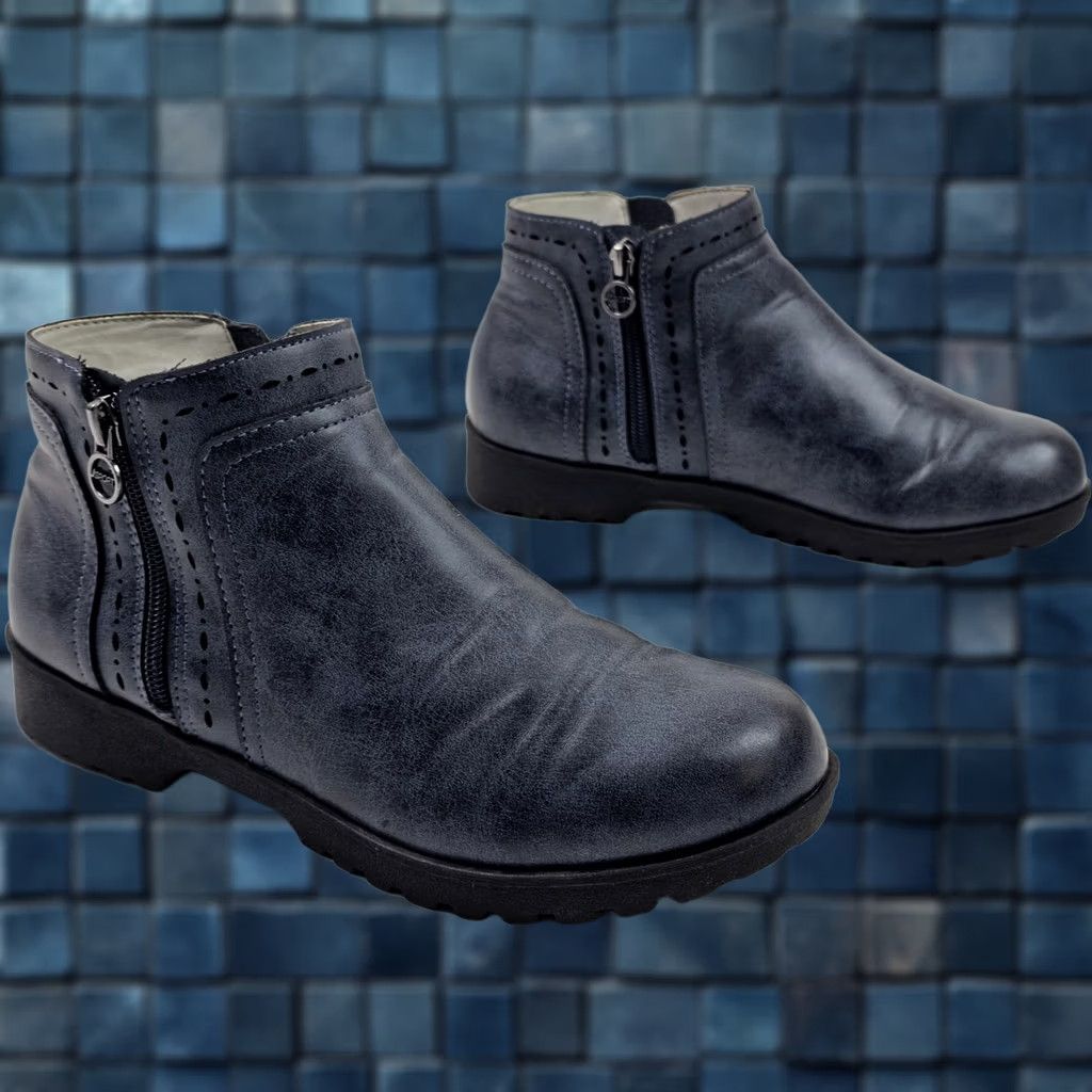 Vintage JSport by Jambu Jenna Ankle Boots Women 8M Blue Vegan Leather Side Zip Casual Bootie Size US 8 / IT 38 - 1 Thumbnail