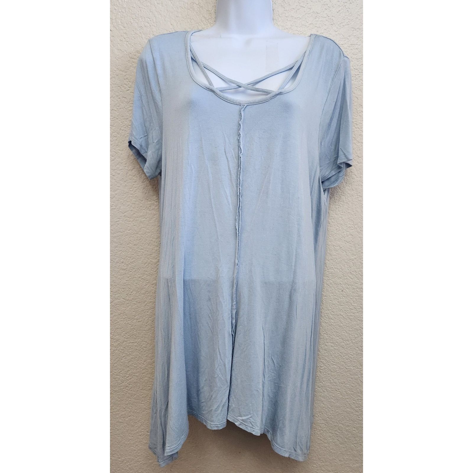 Other Terre Bleue Light Blue Shark Bite Hem Short Sleeve Top Large Size L / US 10 / IT 46 - 1 Thumbnail