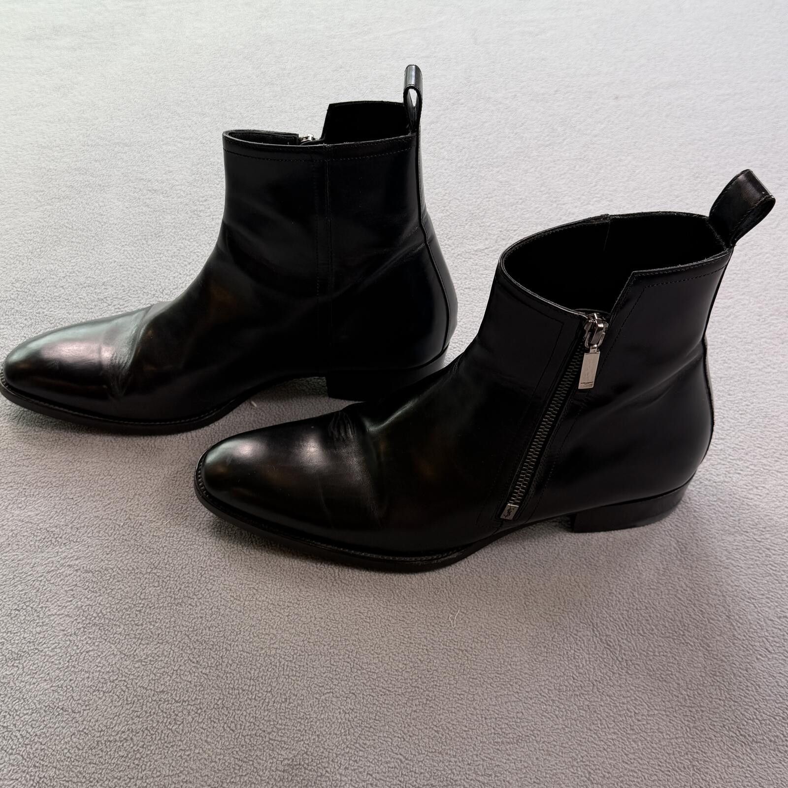 Saint Laurent Paris Black Leather Boots Chelsea Rock Boots 8