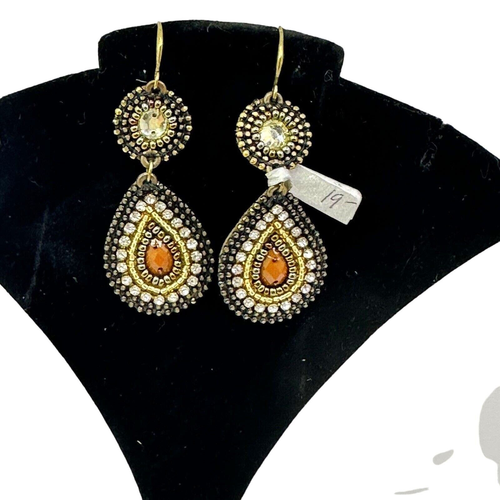 Handmade NEW Dangle Teardrop Beads Neutral Colors Hook Earrings Size ONE SIZE - 1 Thumbnail