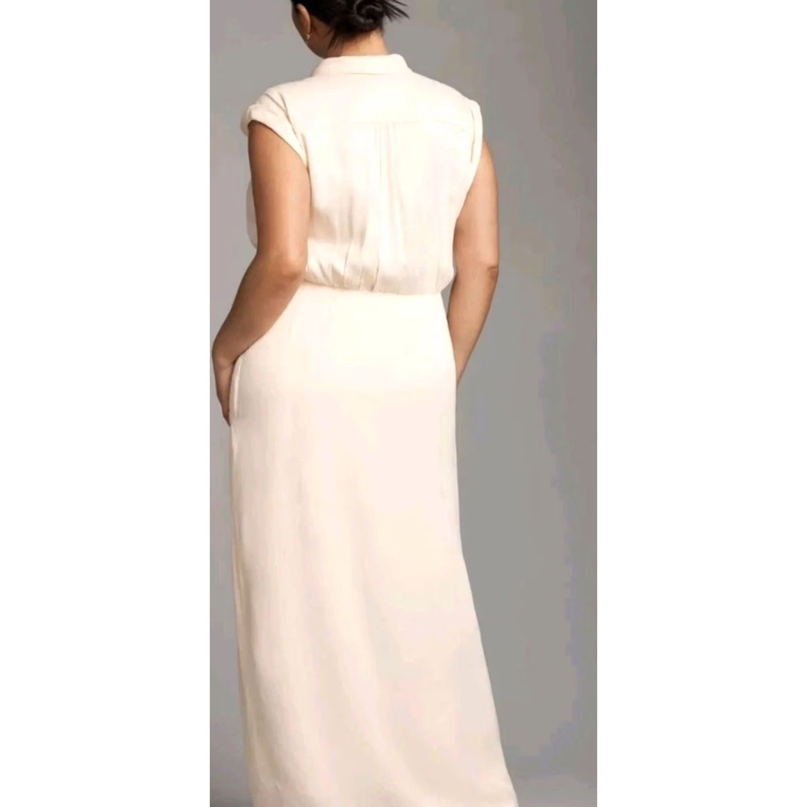 Anthropologie Anthropologie Maxi Dress Ivory V-Neck Twists Front 12P Petite Sleeveless Satin Dress Size XL / US 12-14 / IT 48-50 - 3 Thumbnail