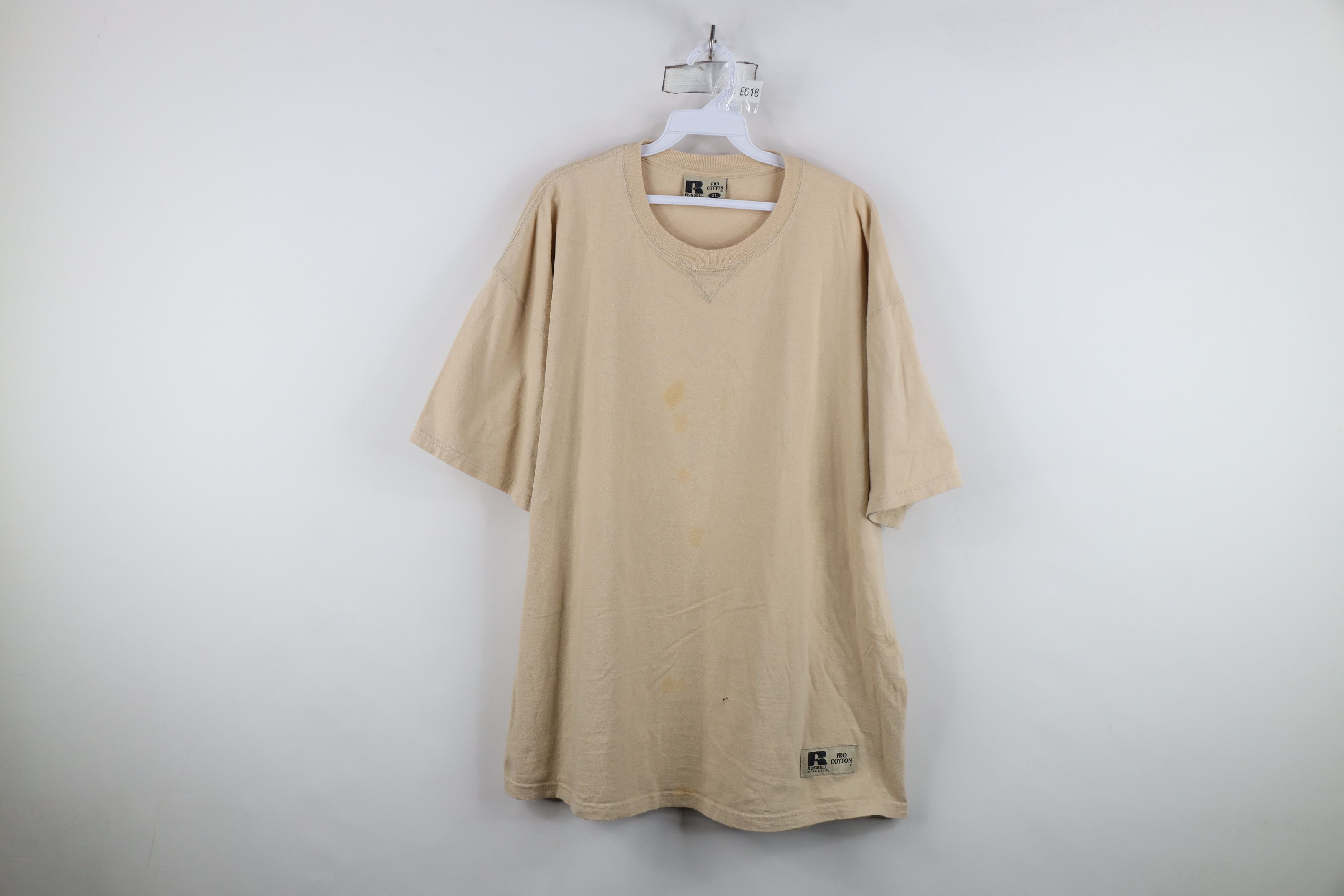 Russell Athletic Vintage 90s Russell Athletic Cotton T-Shirt Beige Khaki Size US XL / EU 56 / 4 - 1 Thumbnail