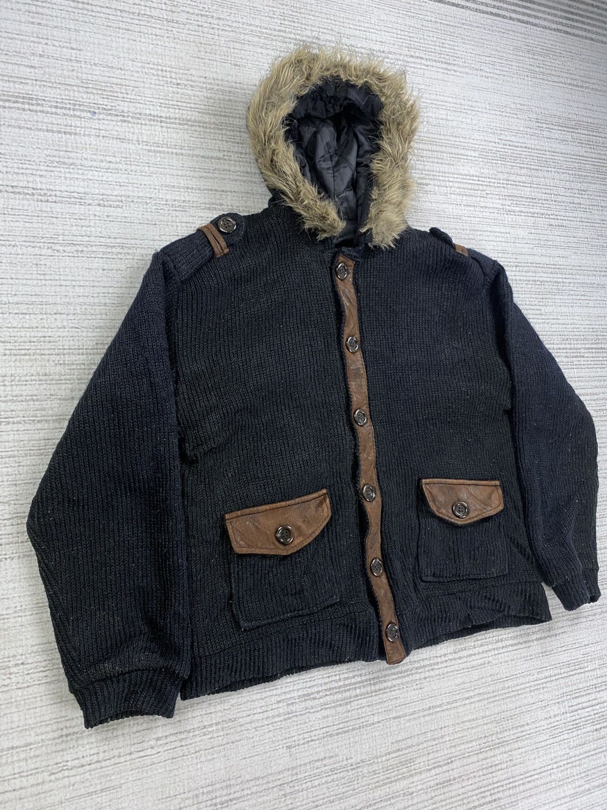 Hysteric Glamour × If Six Was Nine × Vintage Vintage Hysteric Glamour Faux Fur Hoodie Knit Button Jacket Size US L / EU 52-54 / 3 - 3 Thumbnail