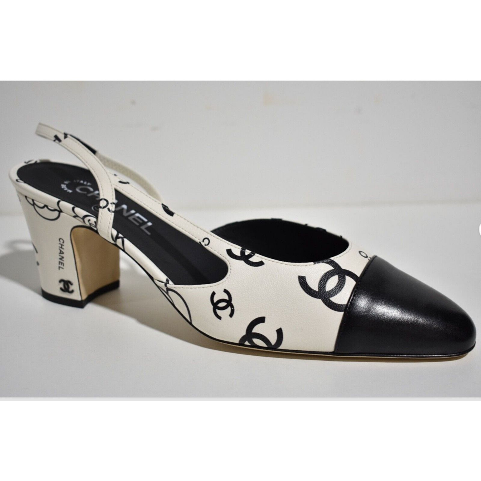 23P Mademoiselle Coco Sling CC Logo Slingback Sandal Heel 38