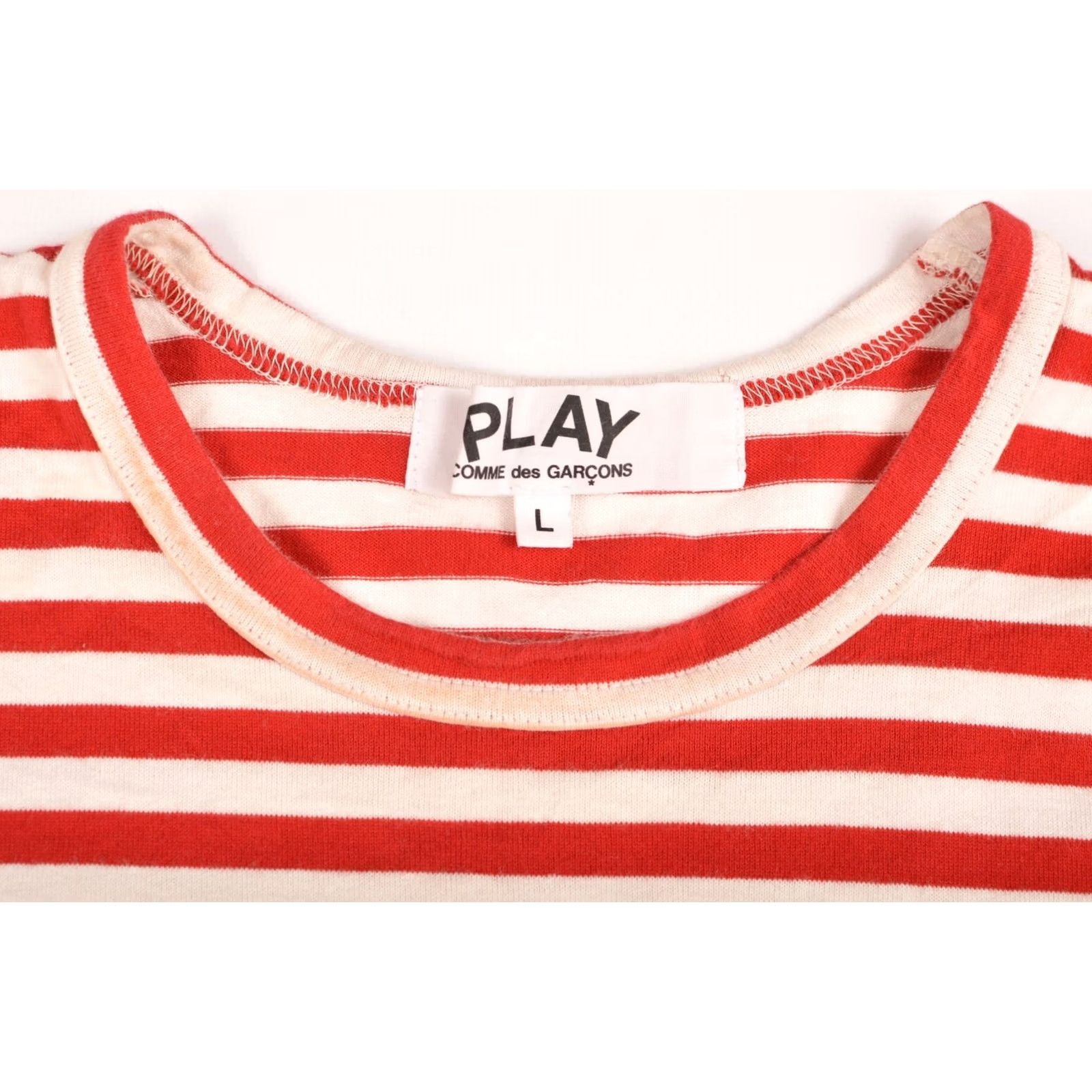 Comme des Garcons Girl Comme Des Garcons PLAY Red Heart Stripe Womens LS T-Shirt Red Size L, 100% cotton, AZ-T163, Used, Regular, US/JP style, XS-XXS not applicable Size L / US 10 / IT 46 - 3 Thumbnail