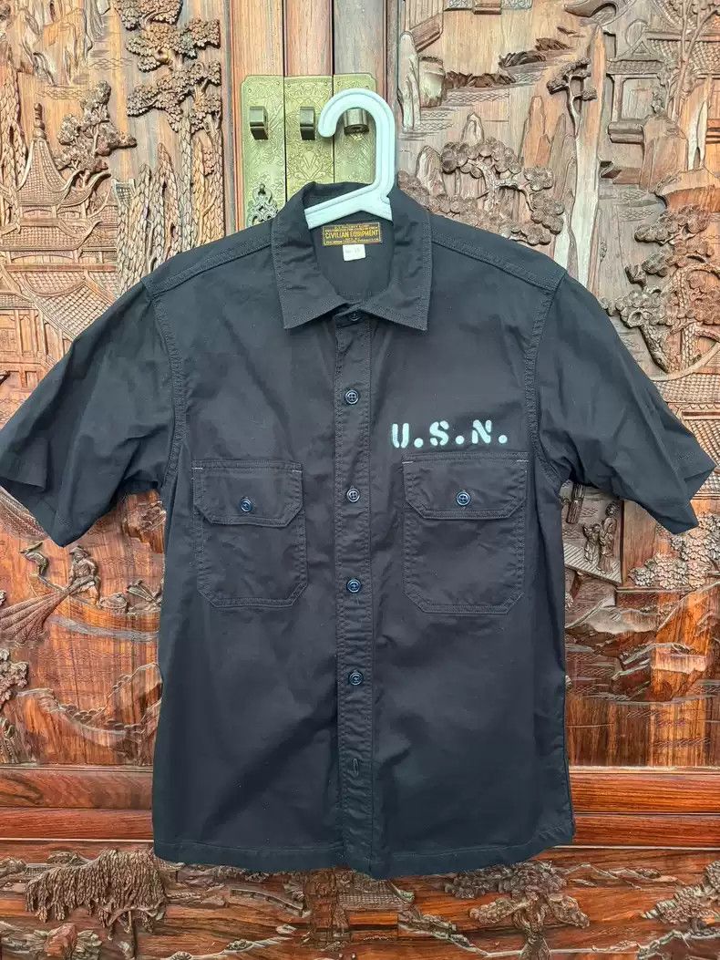 image of Freewheelers Out-Of-Print Tooling Short-Sleeved Shirt in Black, Men's (Size Medium)