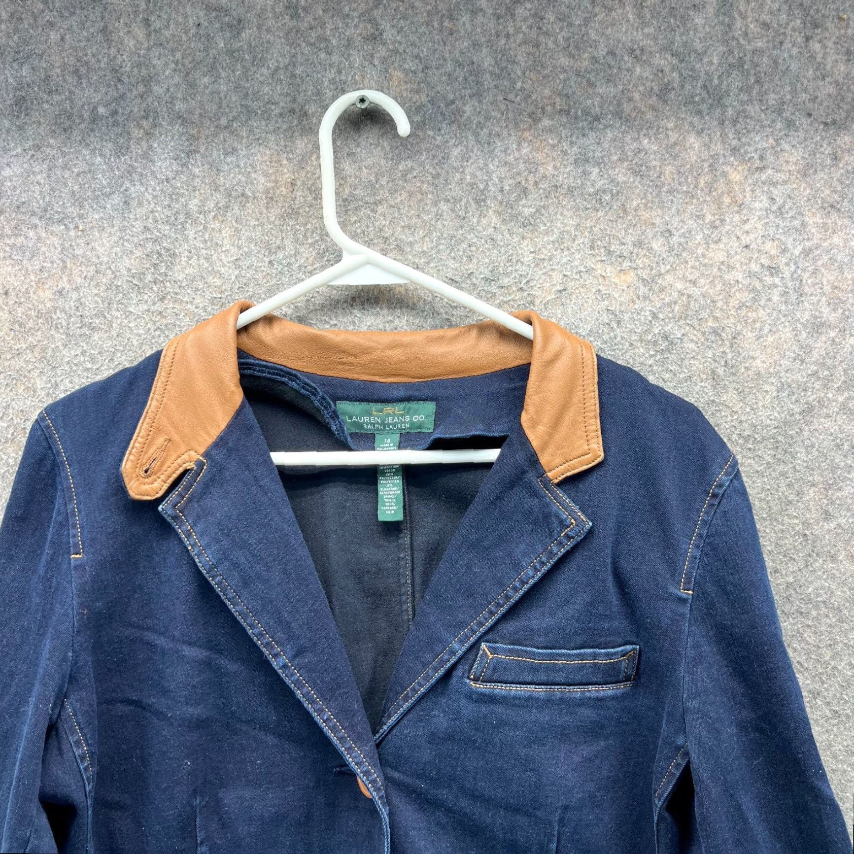 Ralph Lauren VINTAGE Ralph Lauren Blazer Women 14 Denim Blue Cotton Blend Cotton Lining Button Long Sleeve Casual Party/Cocktail Travel Size XL / US 12-14 / IT 48-50 - 7 Thumbnail