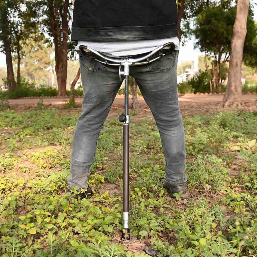 Leather × Other Walking Stick with Leather Seat Moon Coffee Brown Size 40 - 1 Thumbnail