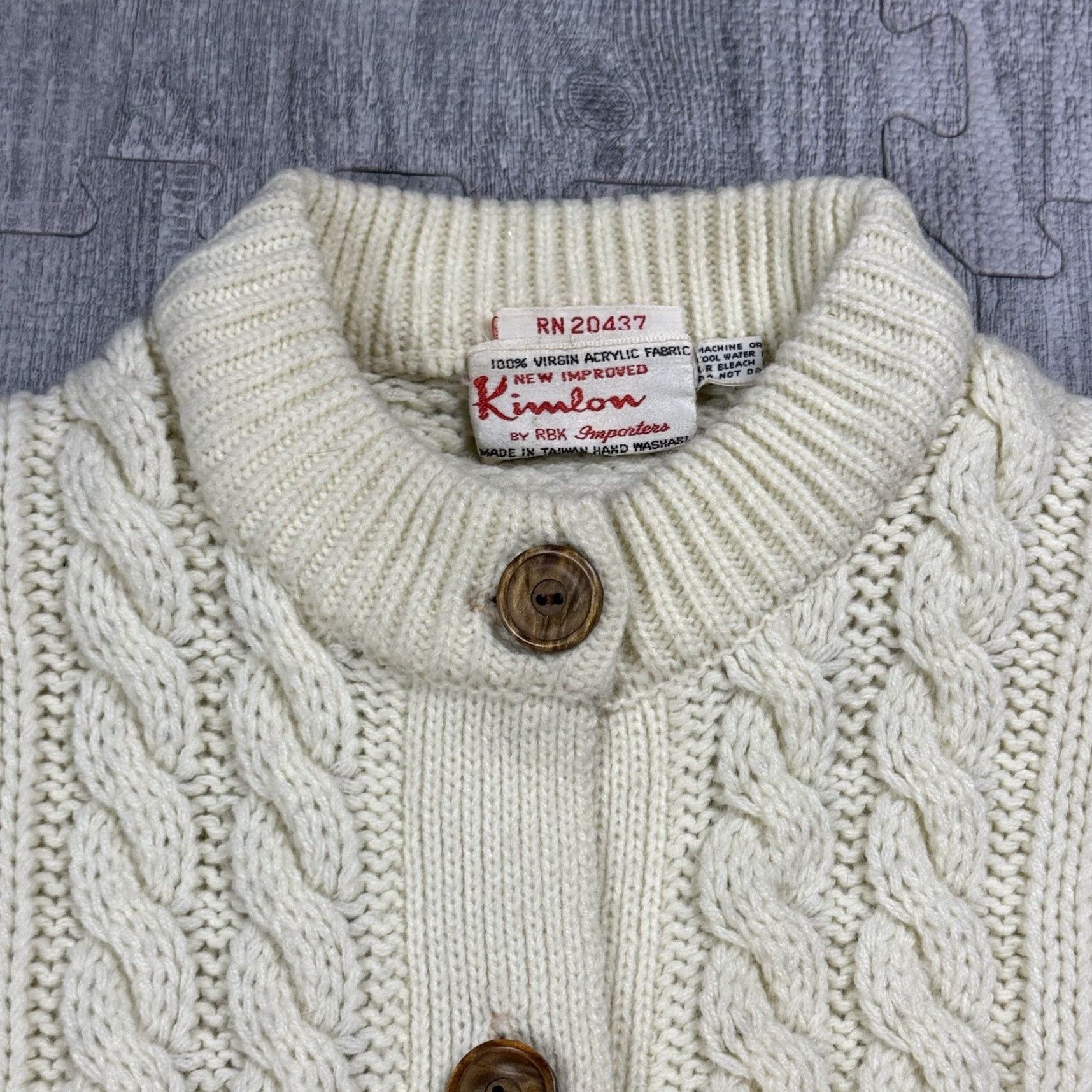 Vintage VINTAGE Kimlon Cable Knit Cardigan Sweater Dress Womens Small Ivory Button Front Pocket Preppy Hippy 50s 60s Size S / US 4 / IT 40 - 3 Thumbnail