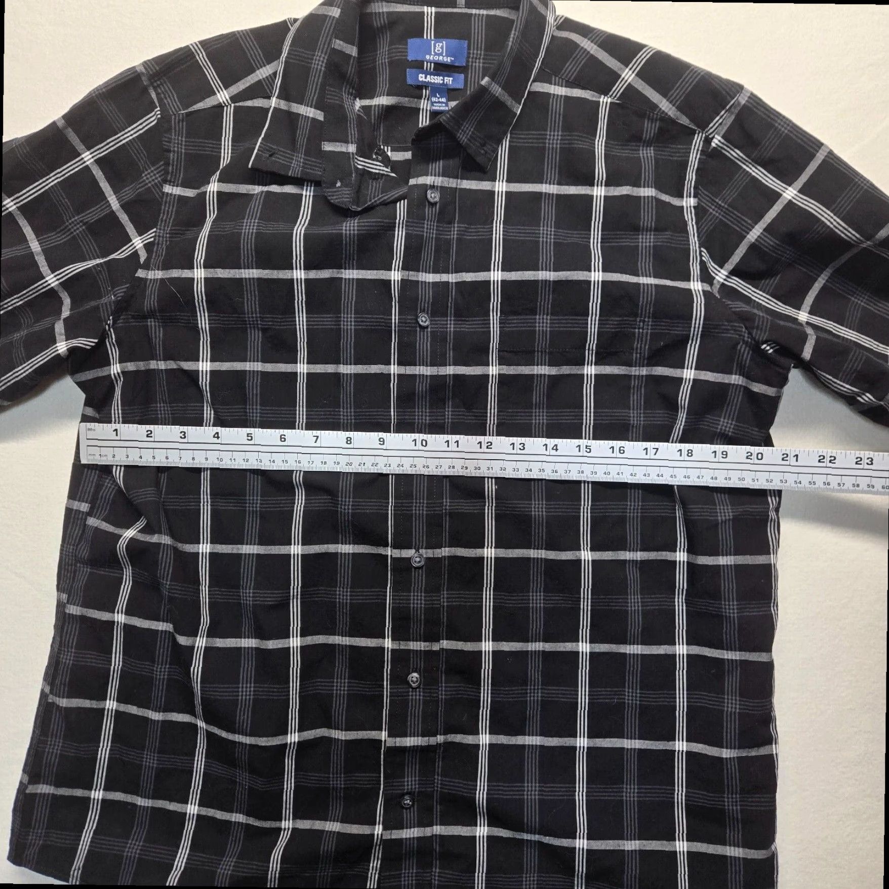 George George Classic Fit Men's Checked Black White Button Down Shirt Large 42-44 Size US L / EU 52-54 / 3 - 4 Thumbnail
