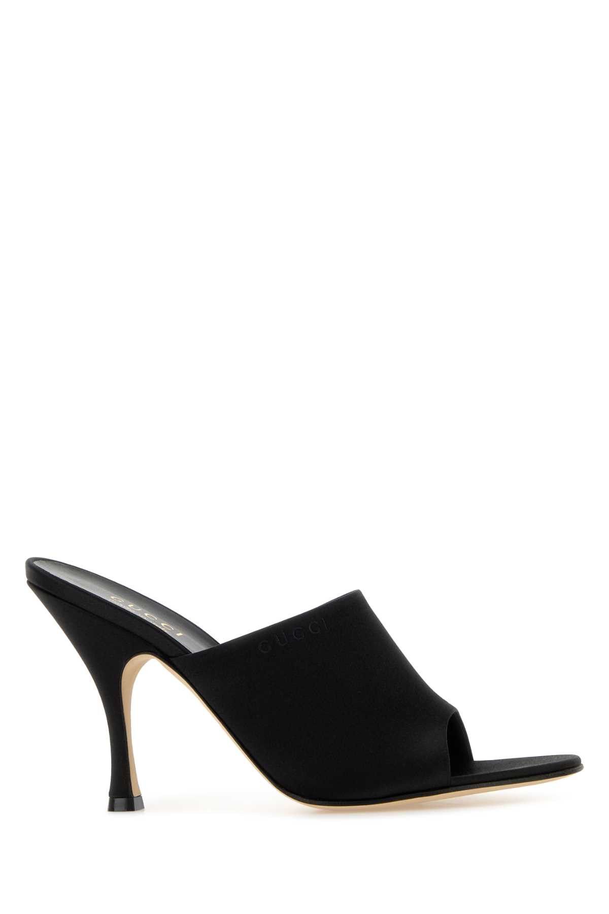 Black Satin Mules
