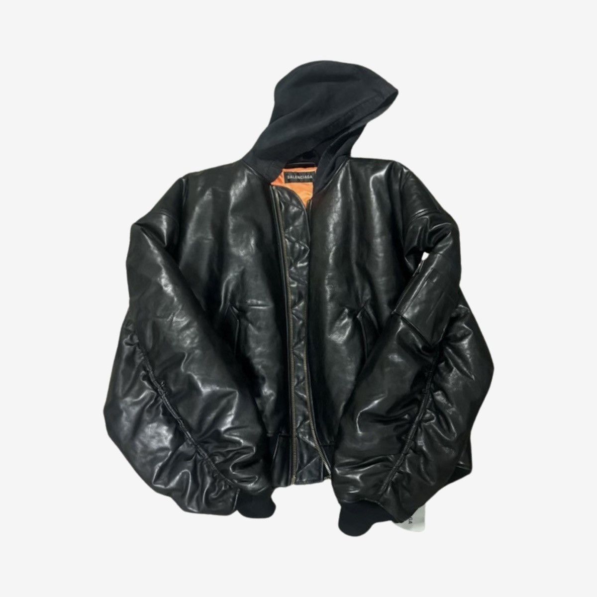 Pre-owned Balenciaga Hooded Oversized Leather Bomber Sz. S In Black