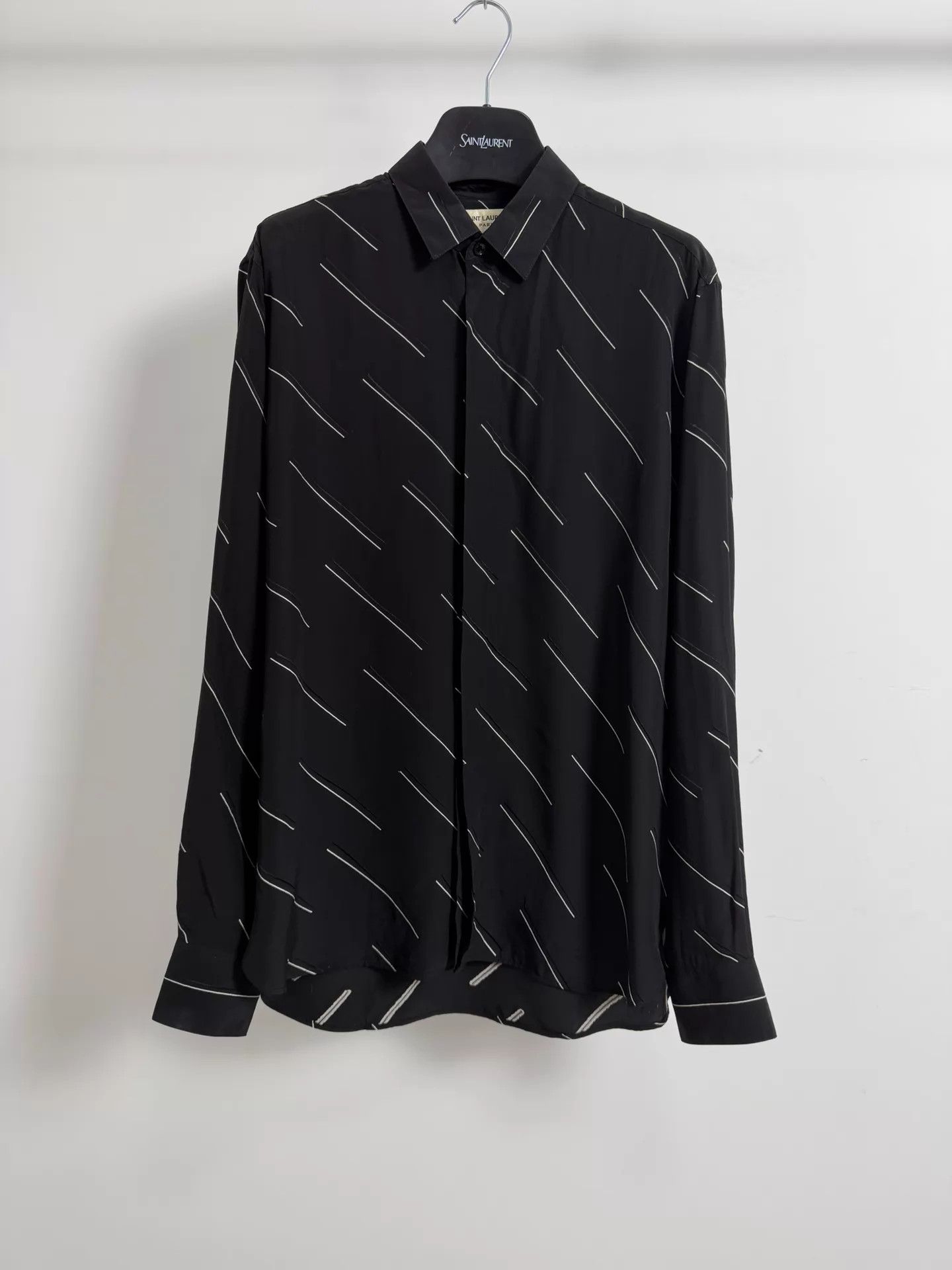 Saint Laurent Paris SLP20FW silk blend shirt black ivory twill embroidery Size US XXS / EU 40 - 1 Thumbnail