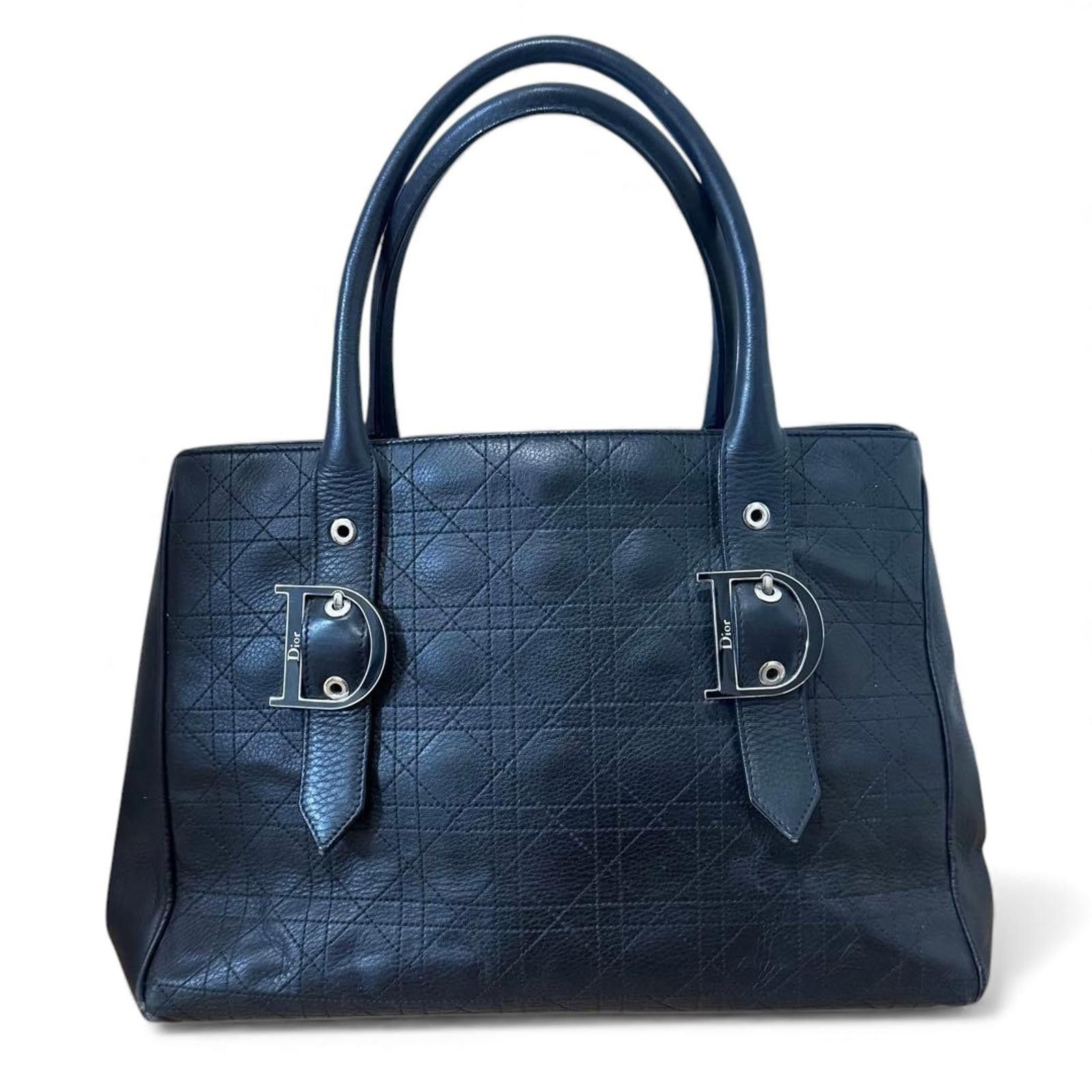 Dior Dior - Black Leather Handbag with Silver 'D' Buckles Size ONE SIZE - 2 Thumbnail