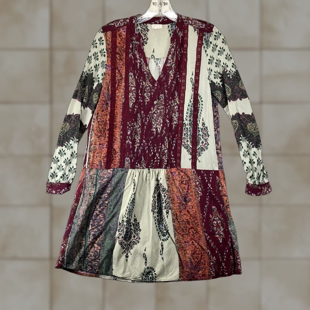 Anthropologie VINTAGE Anthropologie Women XS Shirt Dress Boho Patchwork Drop Waist Pockets 90s Bohemian Summer Size XS / US 0-2 / IT 36-38 - 1 Thumbnail