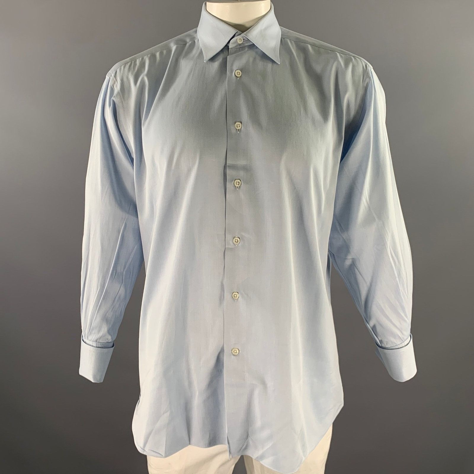 Ermenegildo Zegna ERMENEGILDO ZEGNA L Light Blue Heather Cotton LS Shirt Size 48R - 1 Thumbnail